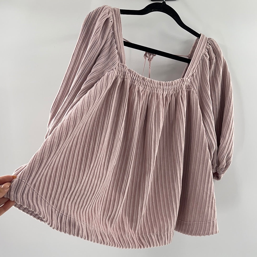 Free People  Dust Pink Corduroy Ballon Sleeve Top (Size M)