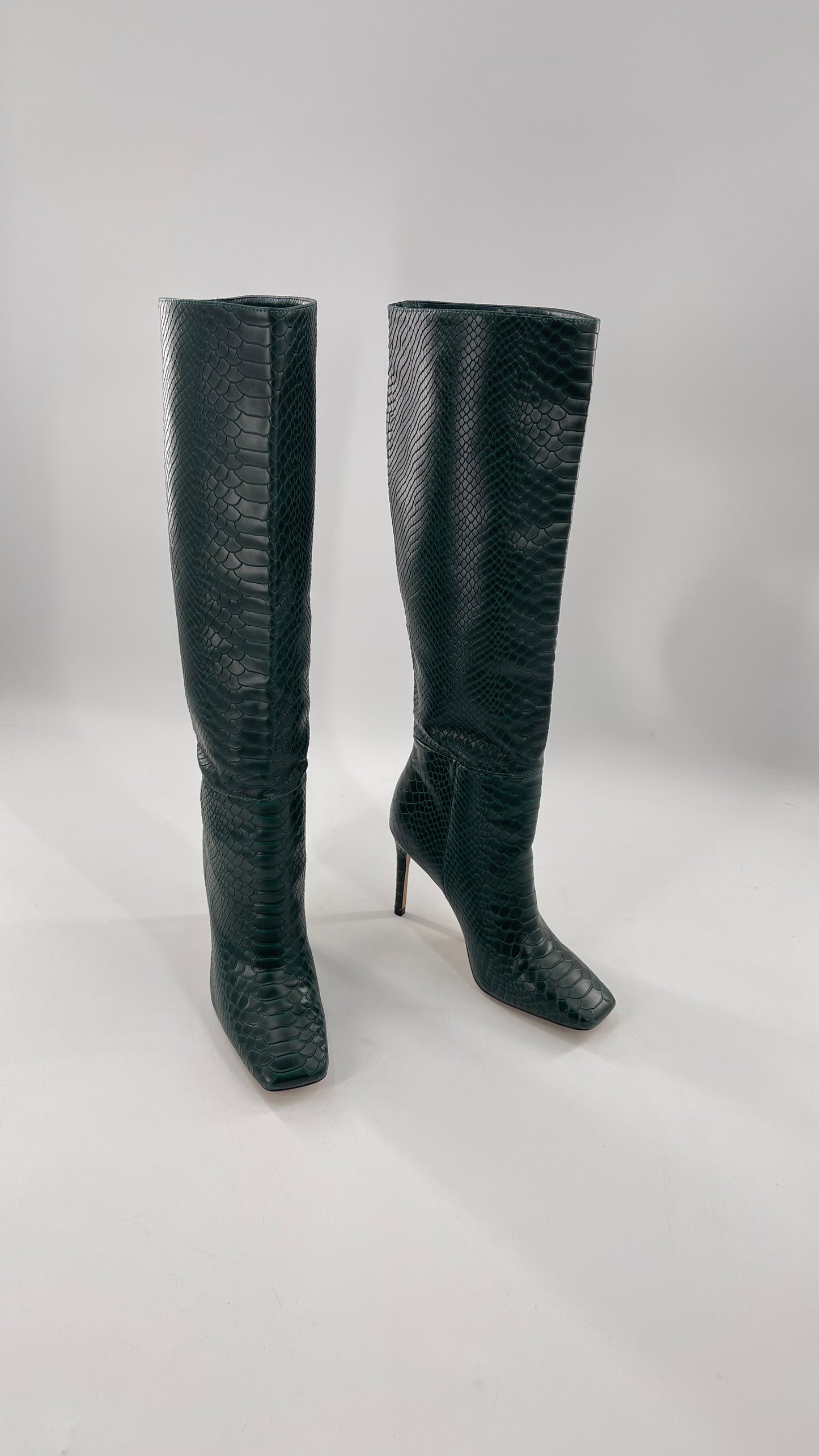 ALDO square toe Enmerald Green Crocodile Knee High Boots (6.5)