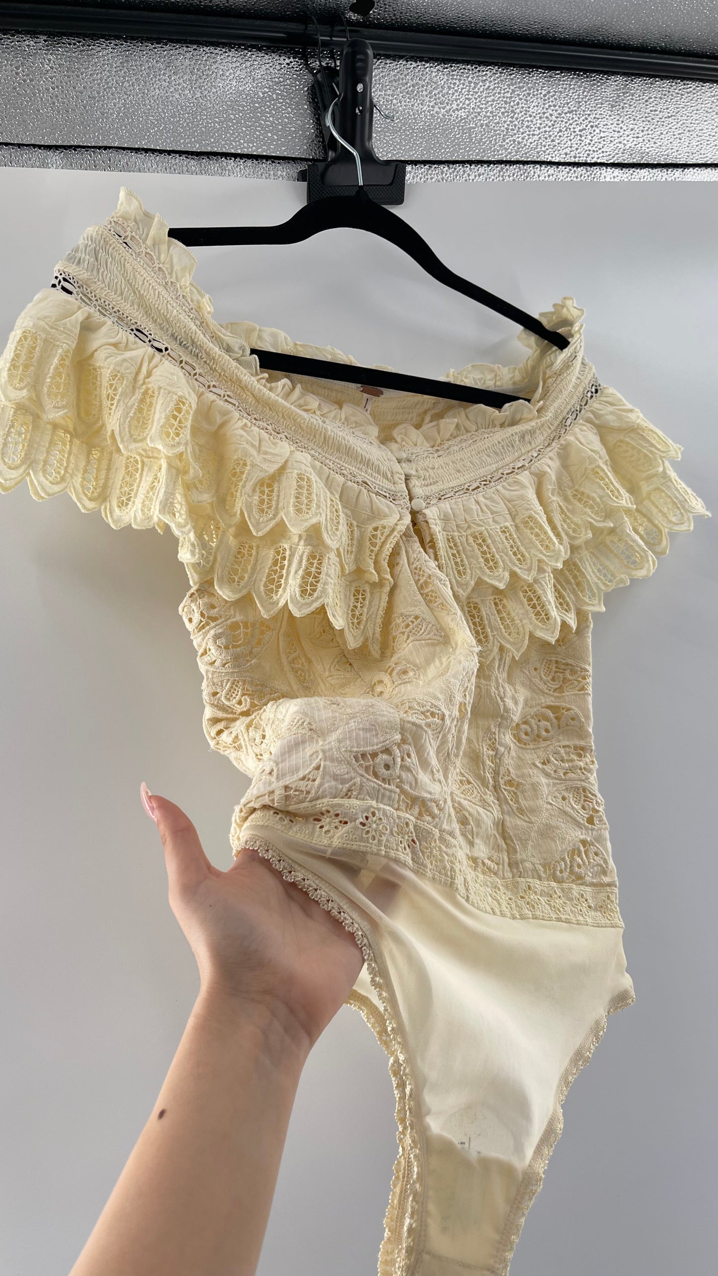 Intimately Free People Light Yellow Lace Bodysuit (XS)