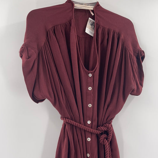 Free People Maroon Short Sleeve Romper with Rope Belt (Size S)
