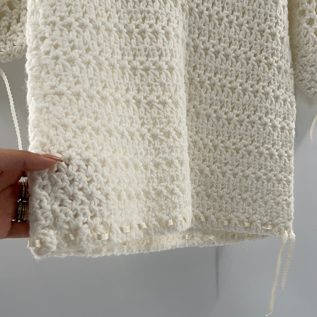 Anthropologie White Crochet Short Sleeve (S/M)