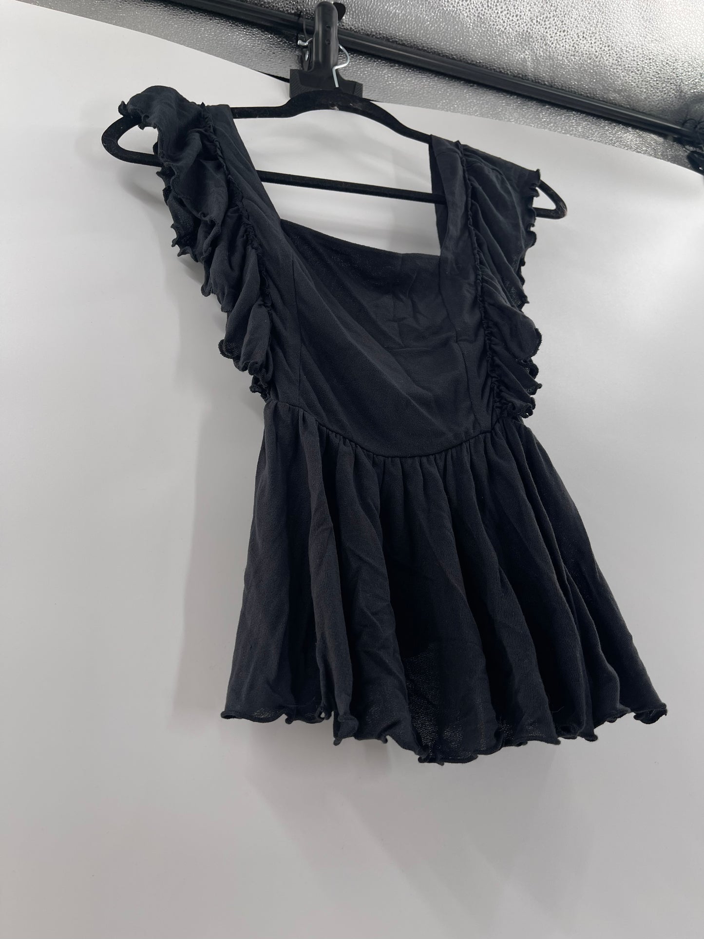 Urban Outfitters Black Ruffle Bodice + Strap Tank (XS)