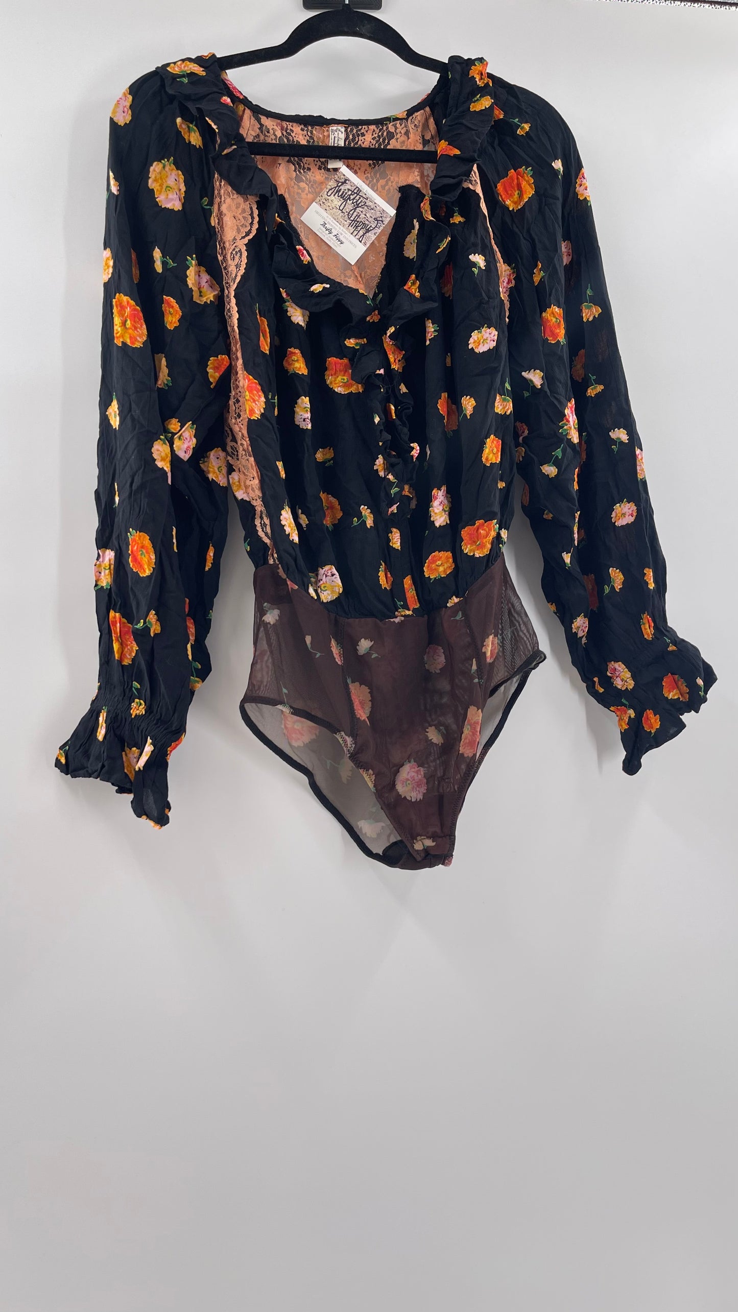 Intimately Free People Orange Floral Bodysuit (Small)