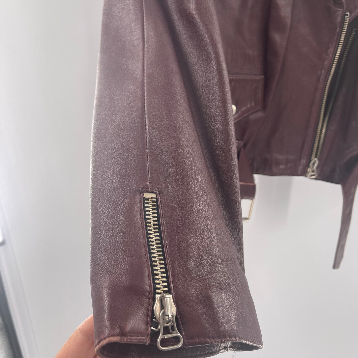 Vintage Burgundy Leather Motto Jacket (40”)