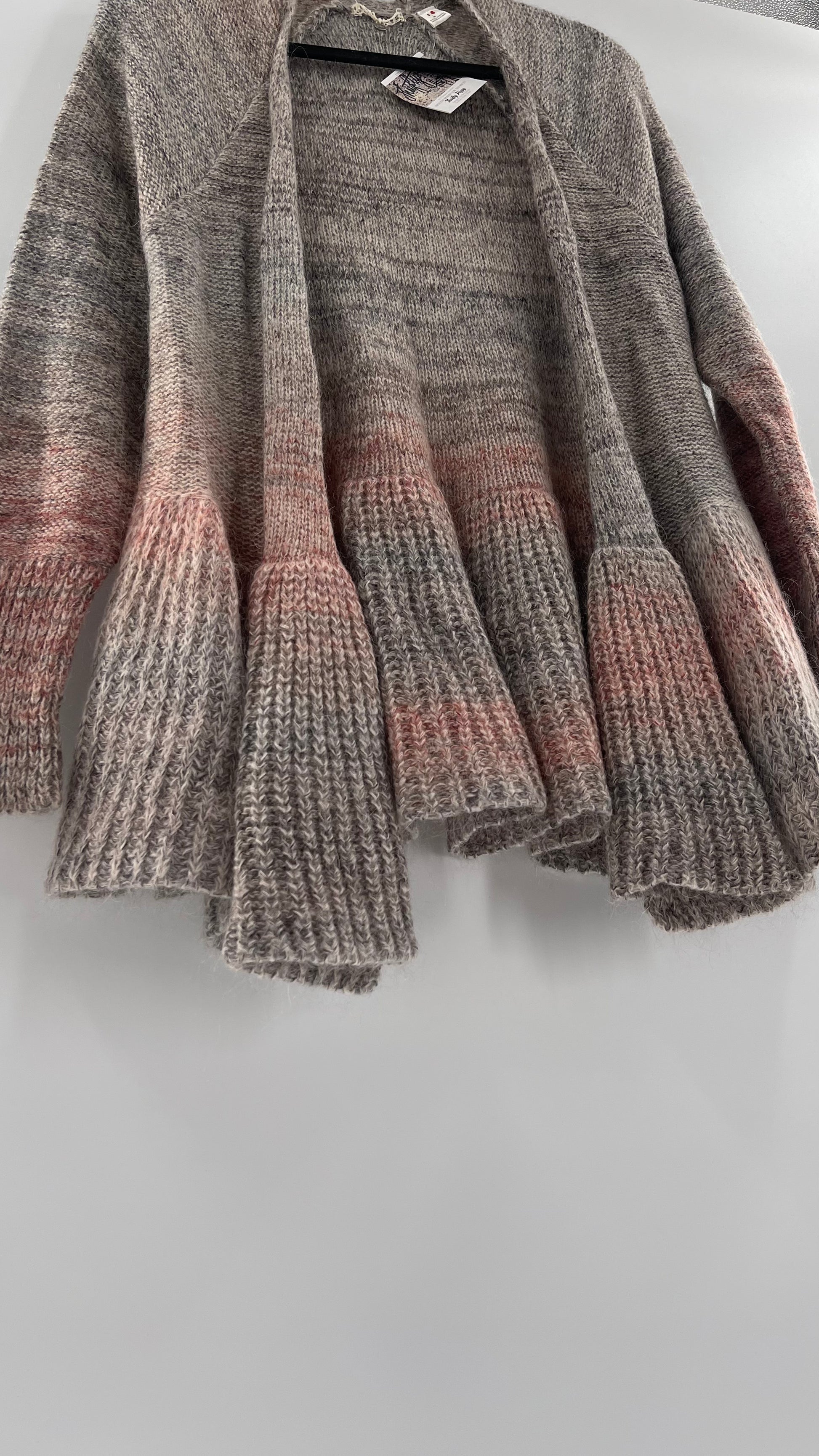 Anthropologie Knitted Knotted Grey Pink Cardigan small The Thrifty Hippy