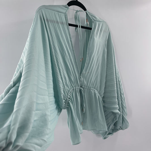 Free People Teal Pleated Blouse (XL)