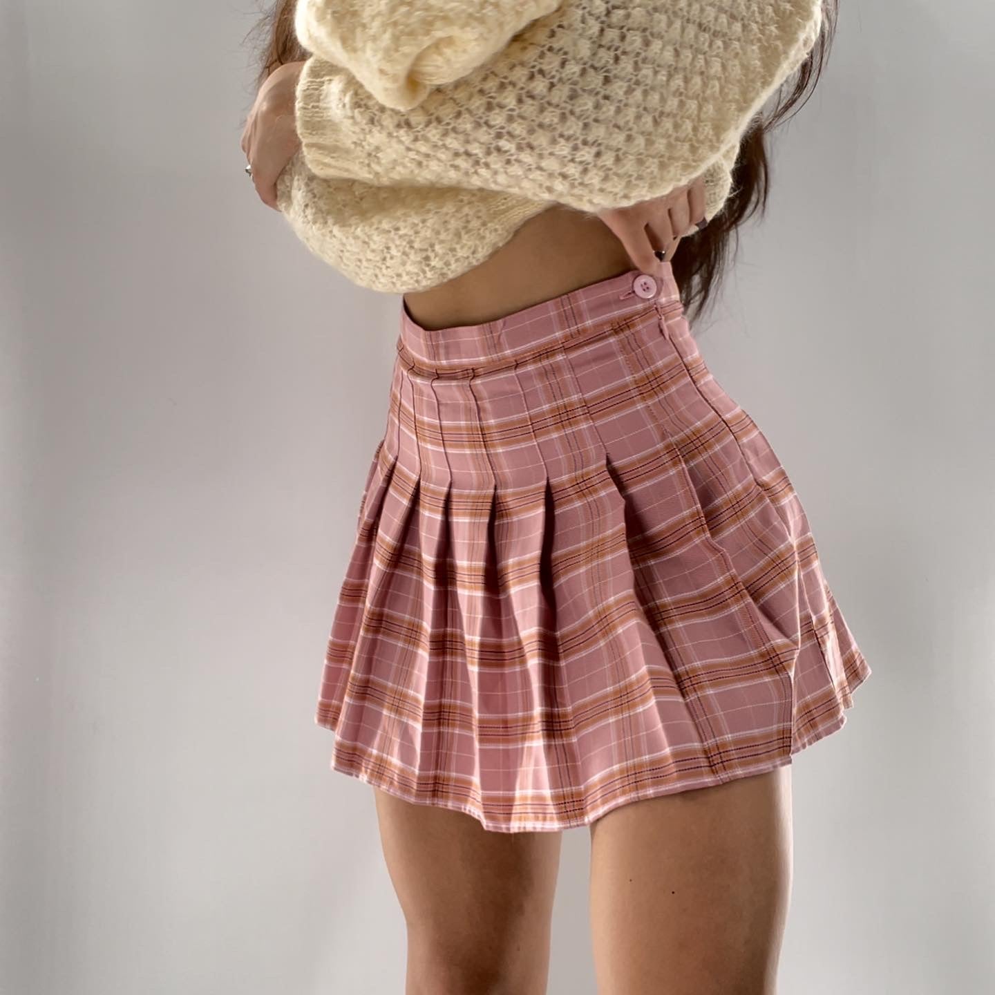 Plaid Pleated n Pink Mini Skirt (Medium)