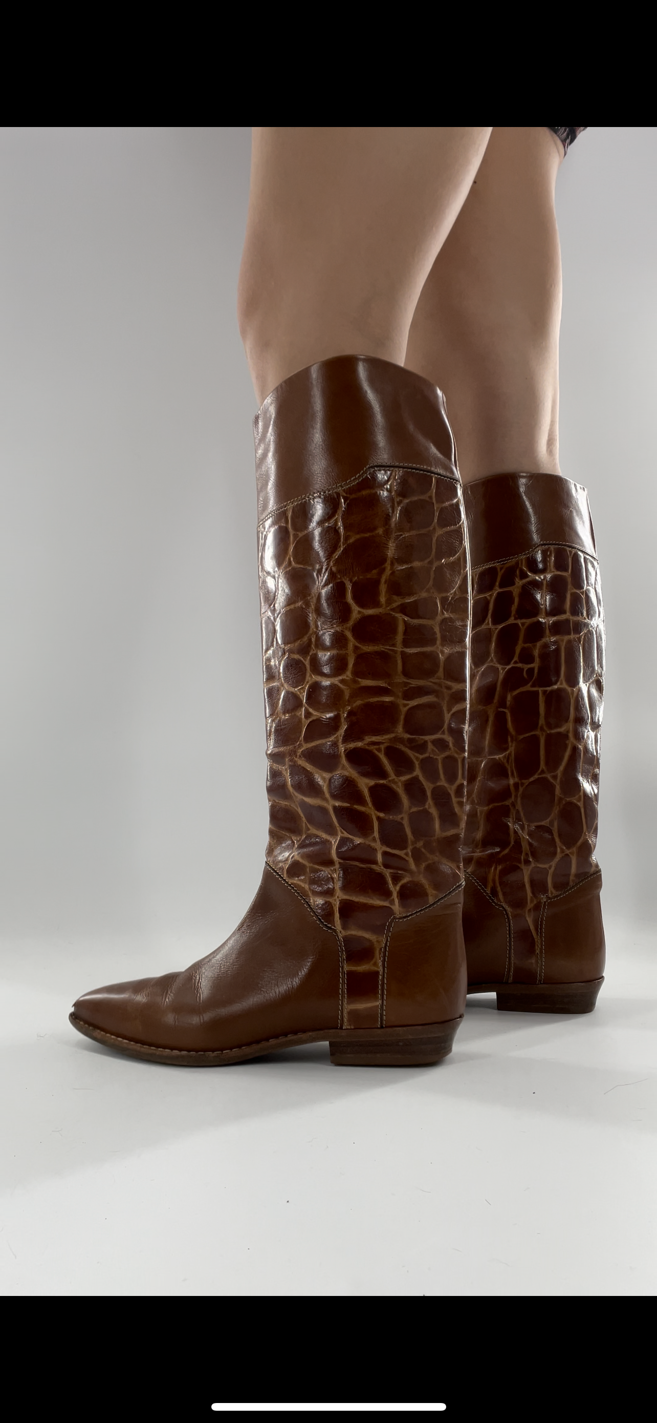 Joan & David Brown Leather Cowboy Snake Print Boots
