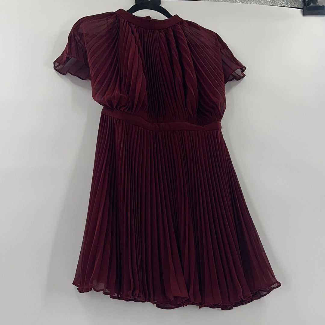 Anthropologie Keepsake Burgundy Cape Detail Mini Dress (Large)