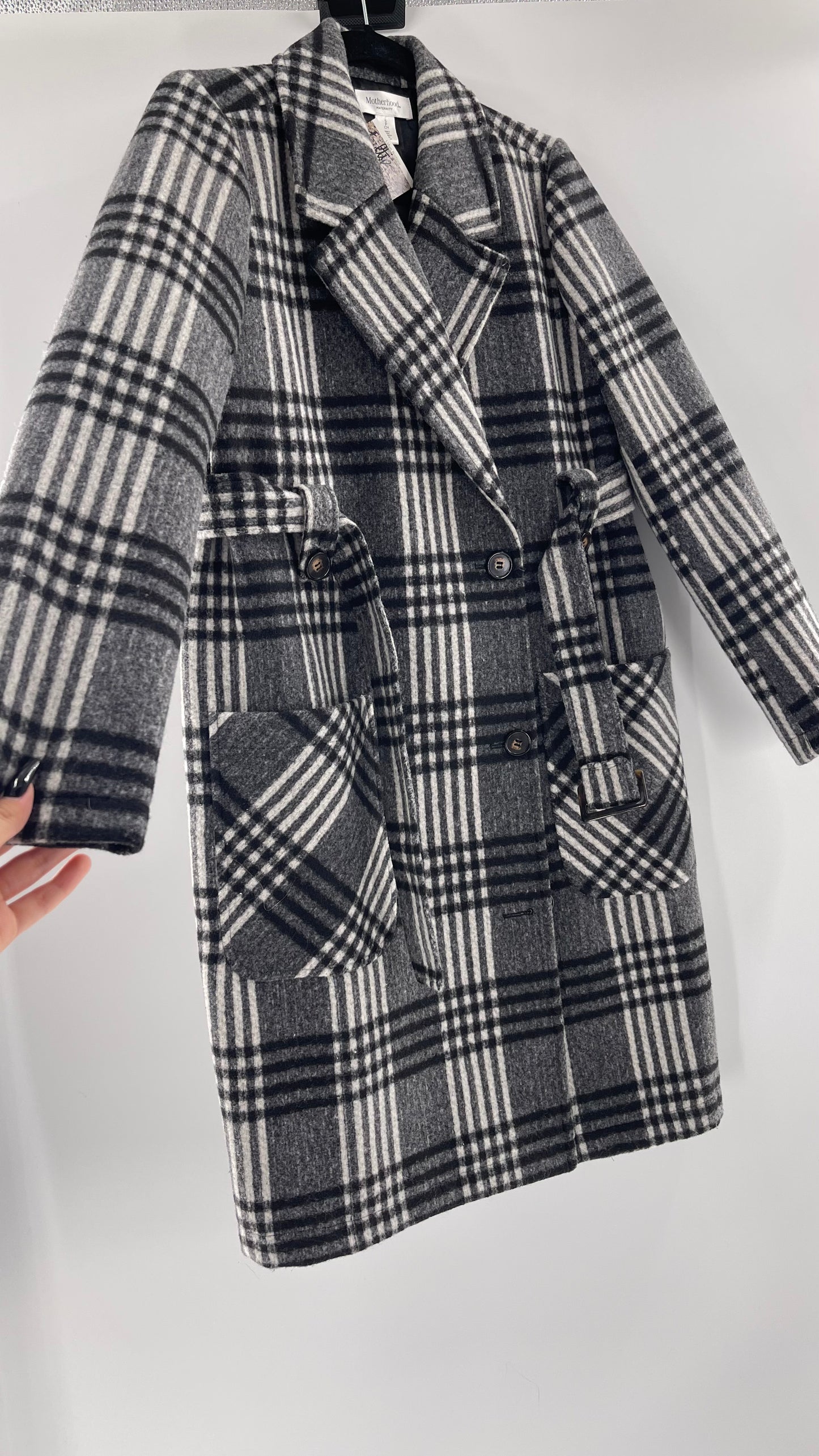 Motherhood Maternity winter coat Black, white, grey plaid - Size S