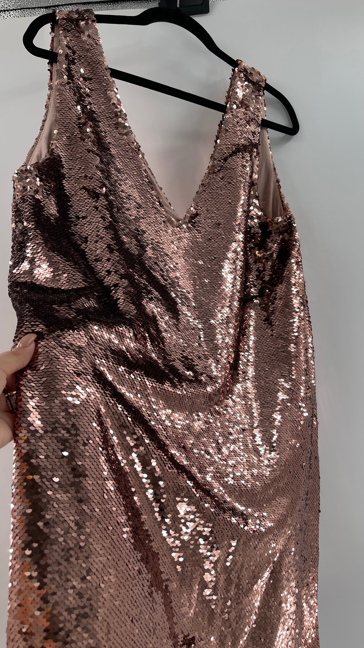 Free People X BB Dakota A Pretty Penny Rose Gold/Copper Sequin Dress (Medium)