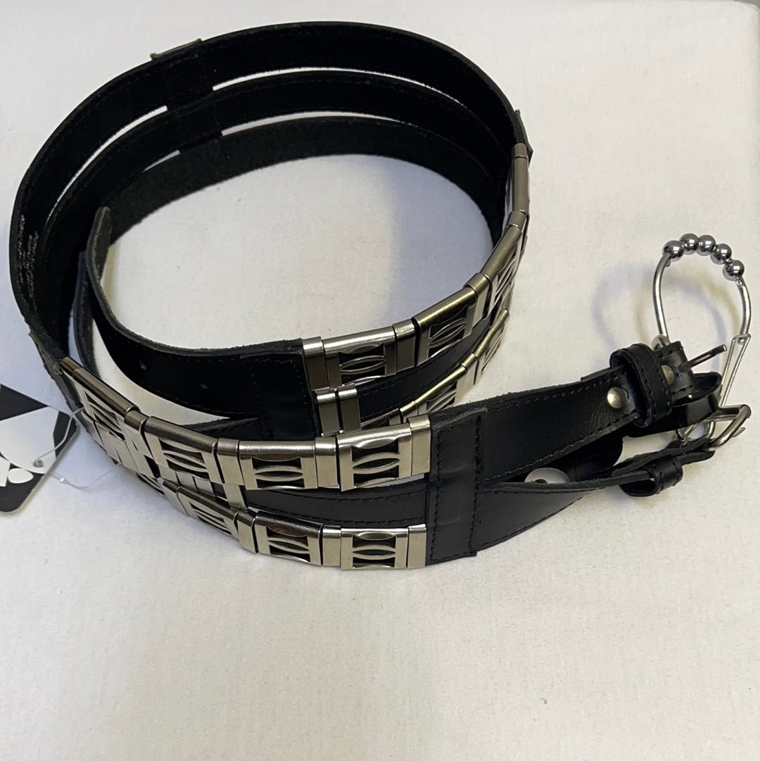 Black 100% Leather with Metal Detailing Belt