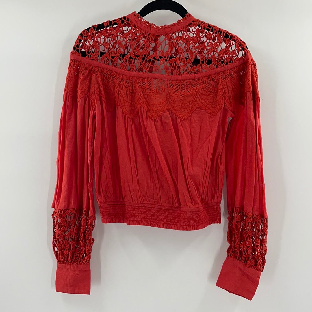 Free People red lace and cotton blouse (XS)