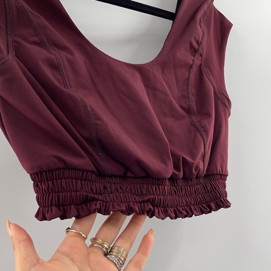 Free People Movement Cropped Short Sleeve Burgandy Top (Size M)