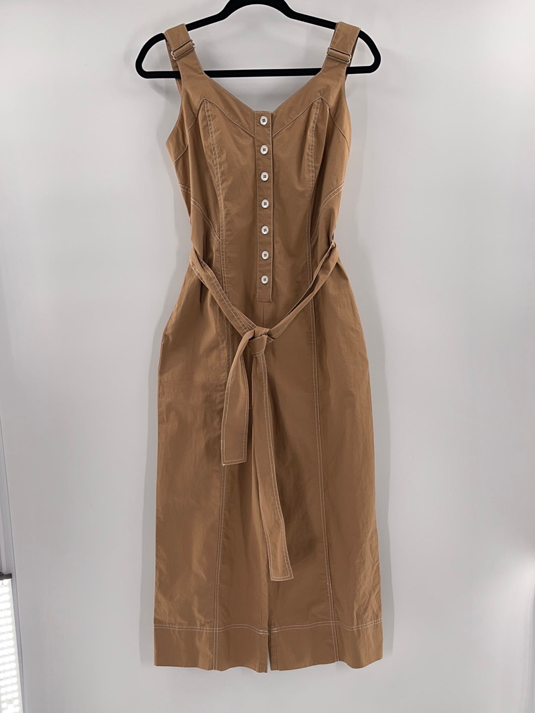 Current Air Anthropologie - Button Up Brown Adjustable Straps Jumpsuit (Size Small)