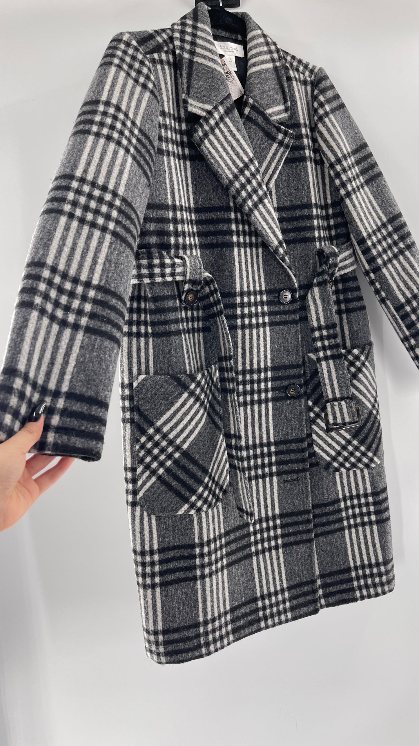 Motherhood Maternity winter coat Black, white, grey plaid - Size S