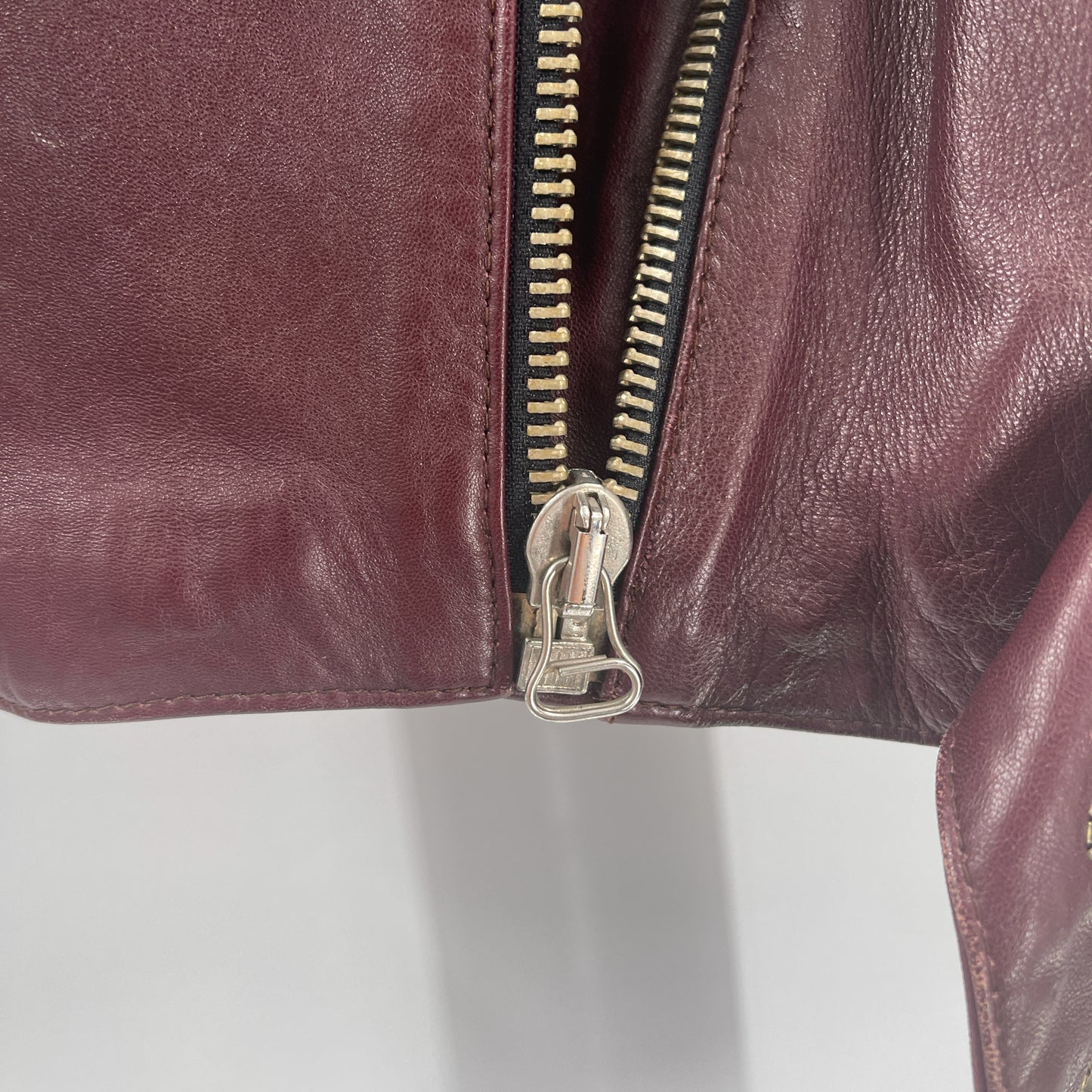 Vintage Burgundy Leather Motto Jacket (40”)