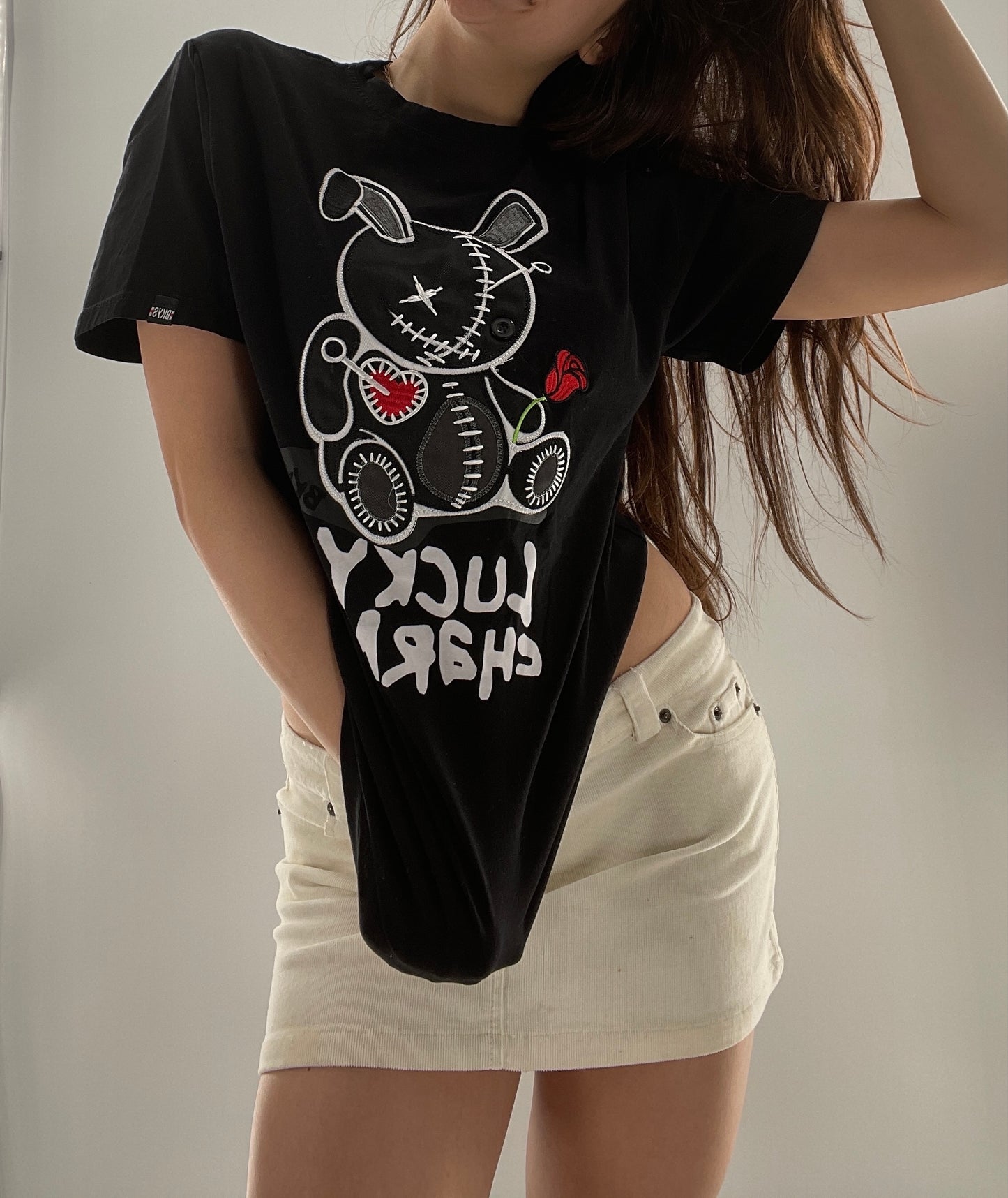 BKYS Black Lucky Charm Stitched Rabbit T (Small)