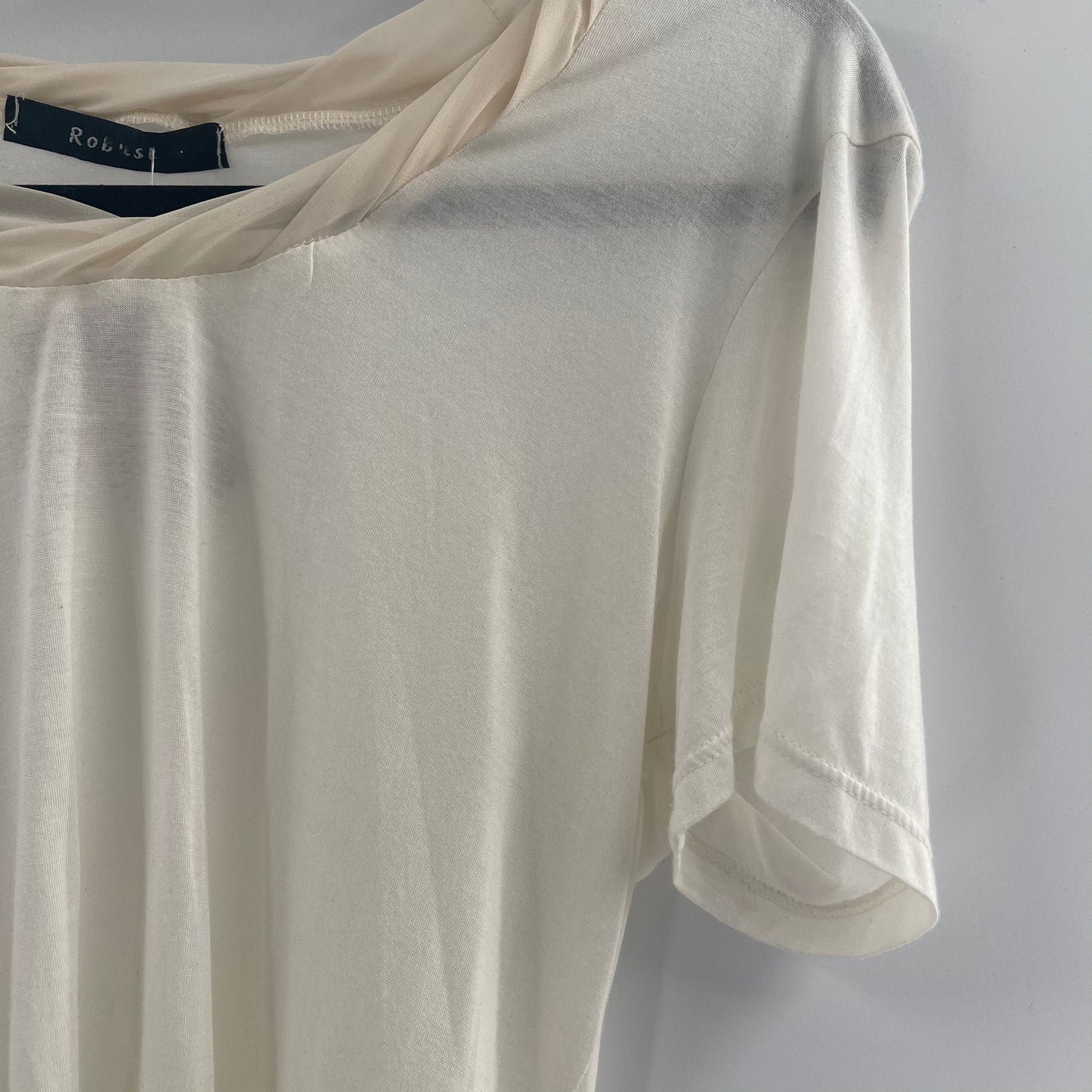 Anthropologie- Robust - Cream Short Sleeve Top With Organza Detail on Neckline (Size S)