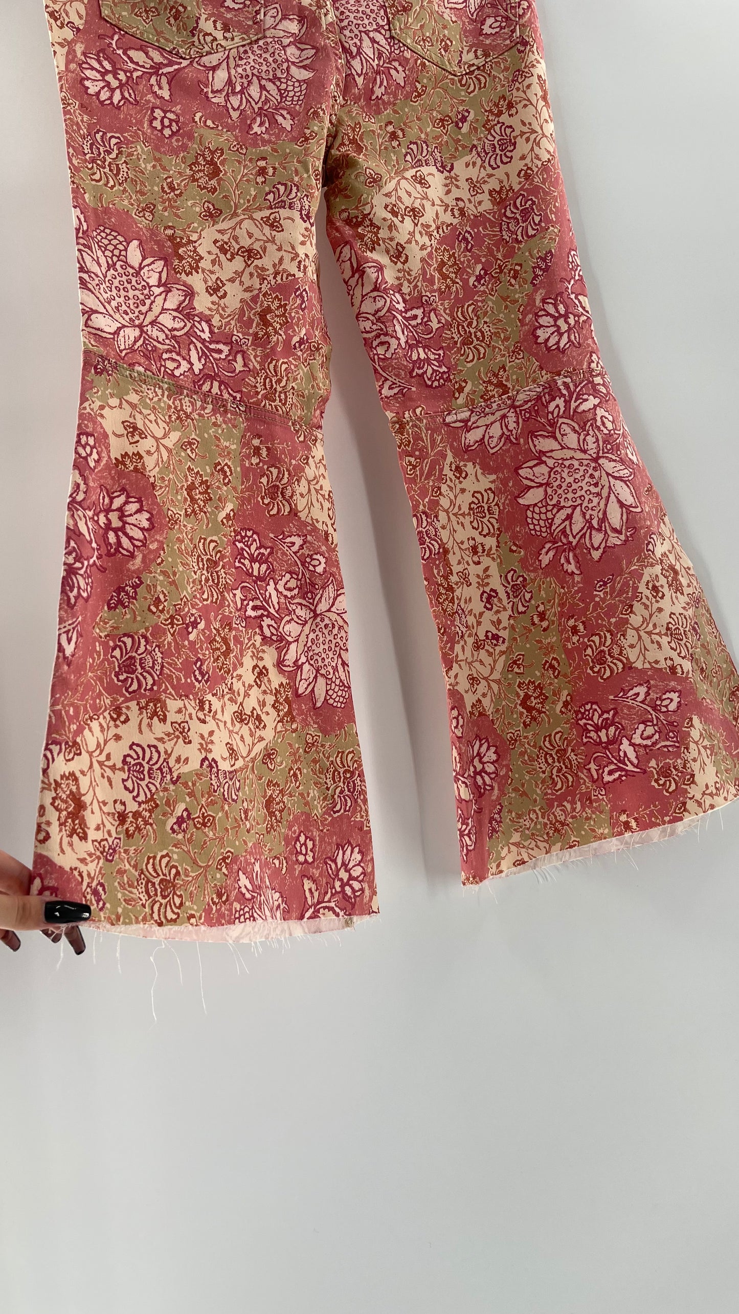 Free People Youthquake Pink Floral Flare Bell Bottoms (30)