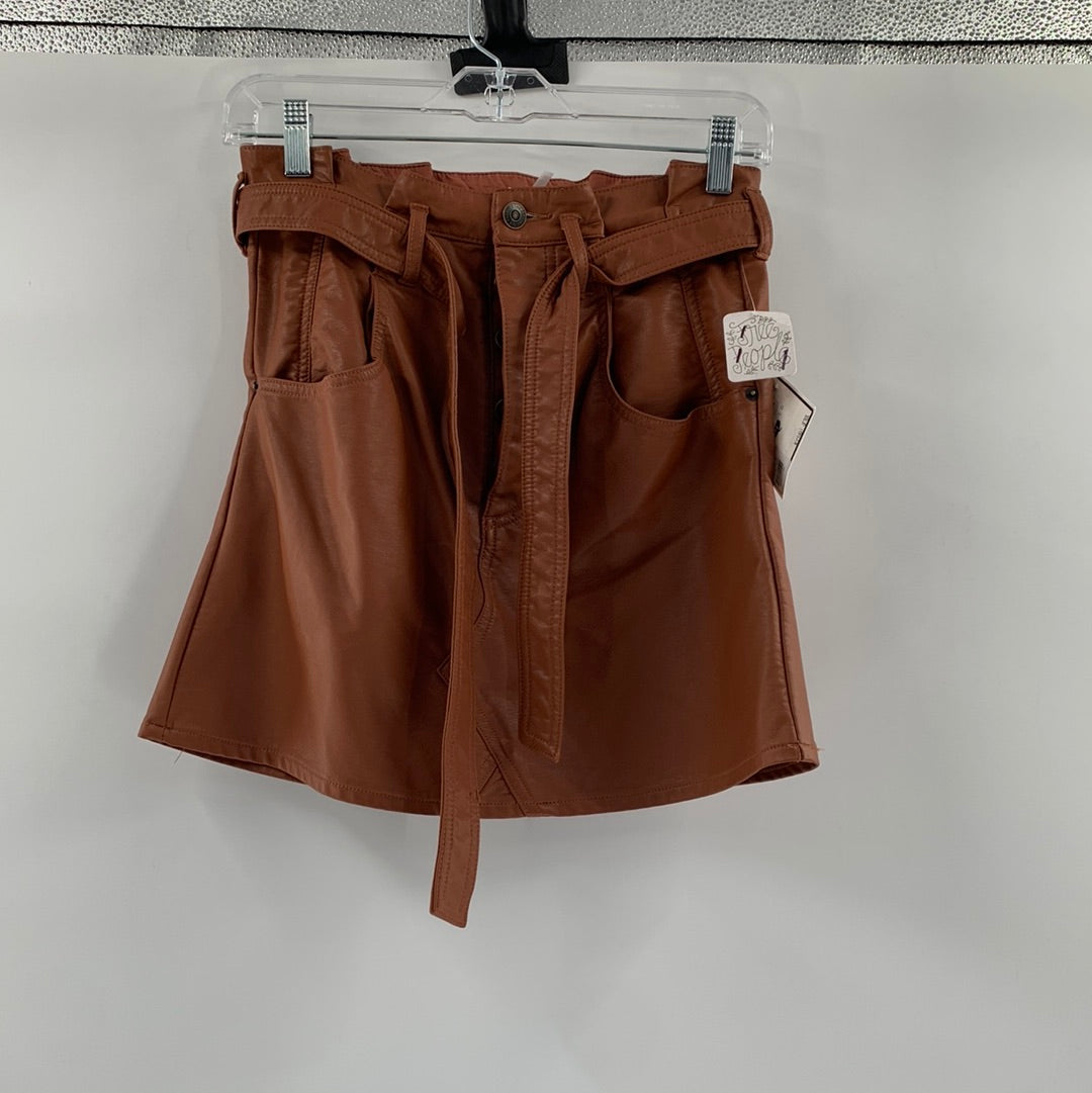 Free People Vegan Leather Brick Tone Mini Skirt (Sz 25)