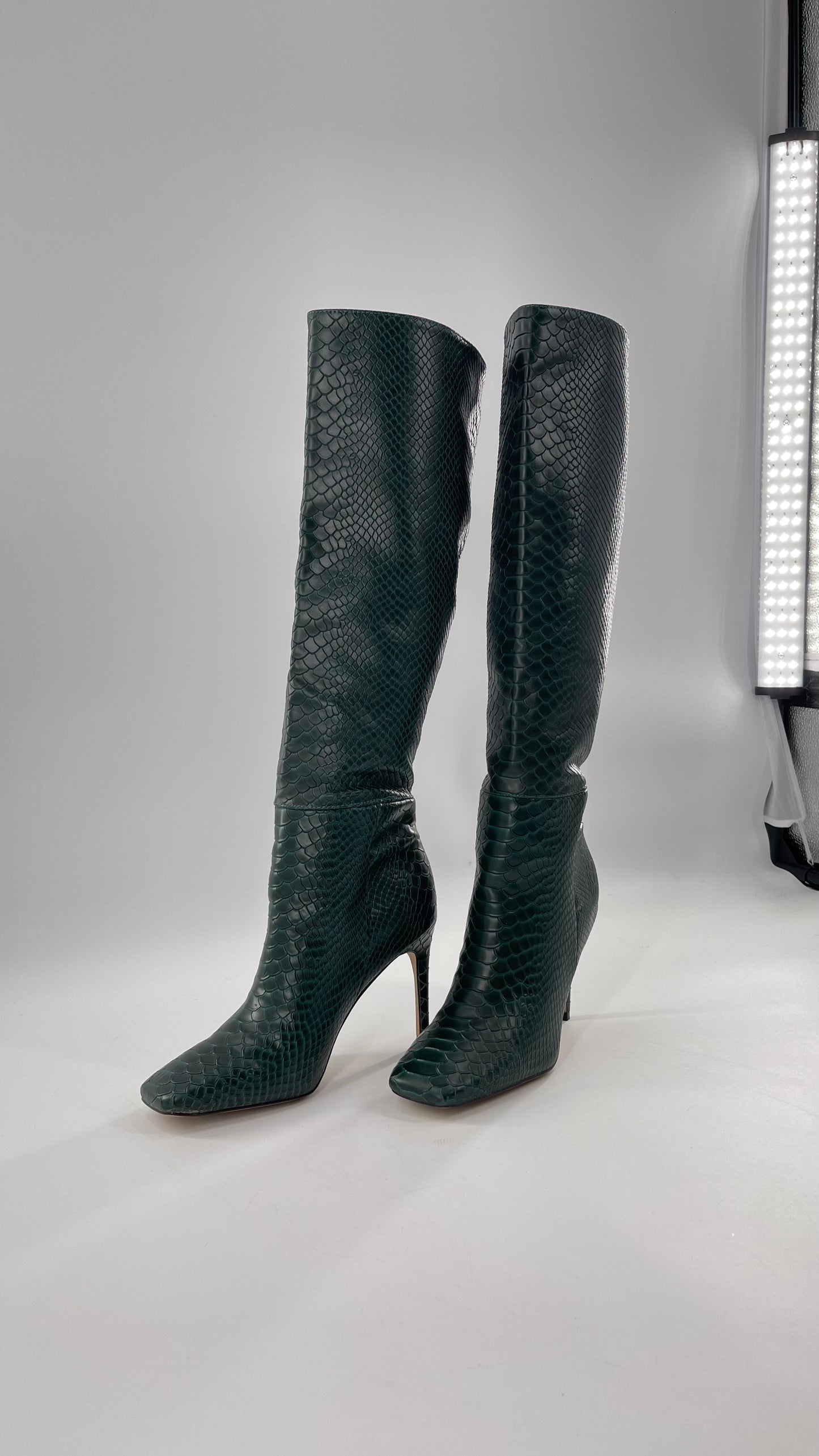 ALDO square toe Enmerald Green Crocodile Knee High Boots (6.5)