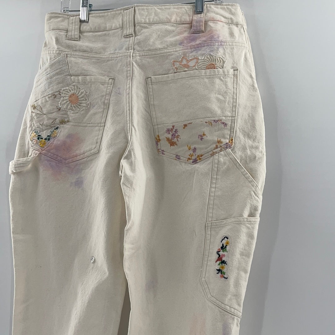 Free People Embroidered Pastel + Patchwork + Patches Jeans (Size 31)