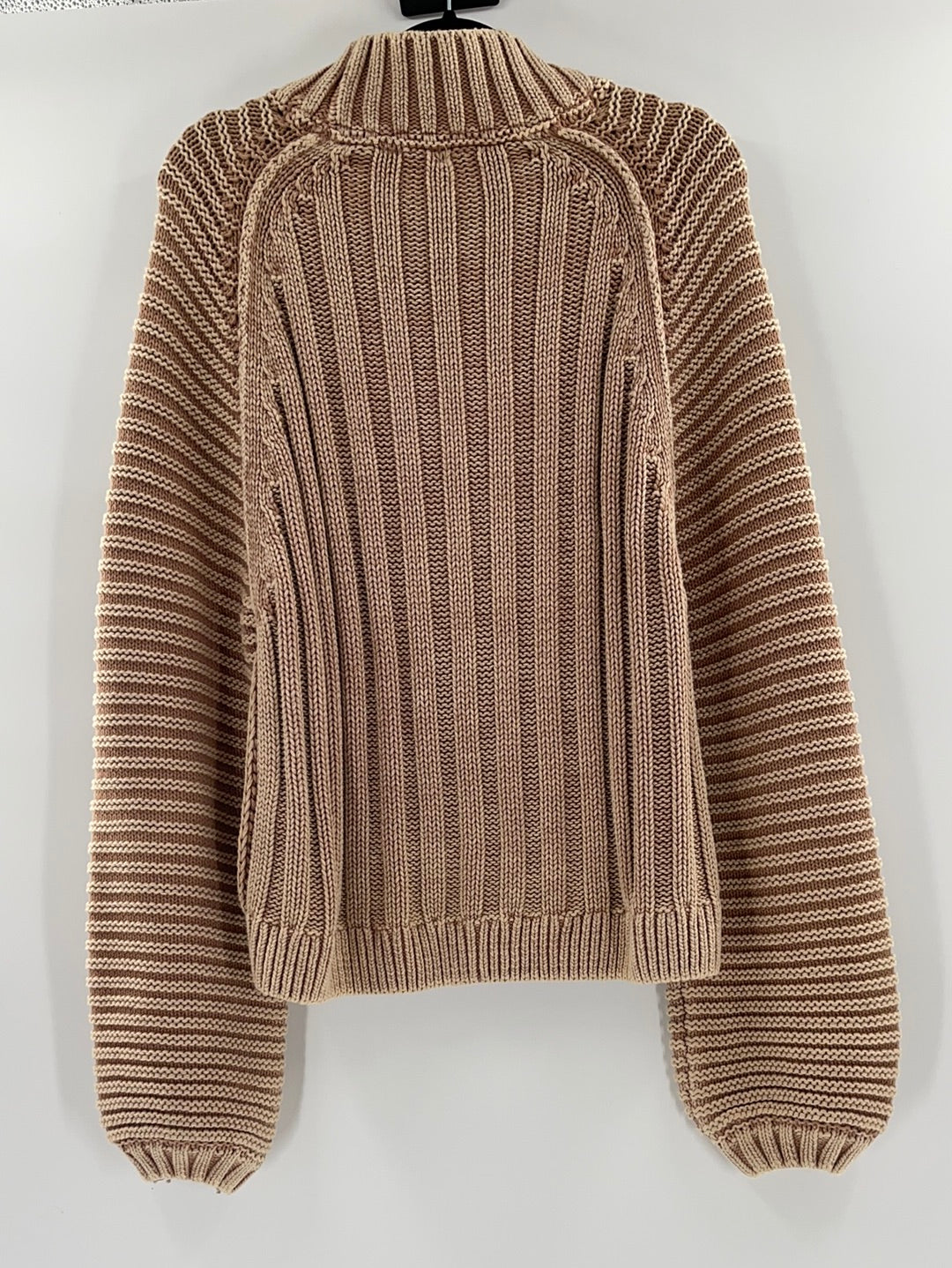 Free People Sweetheart Sweater Chunky Rib Knit Mock Neck Pullover Tan (Size Large)