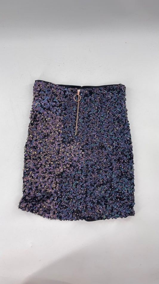 Free People Navy/Indigo Iridescent Sequin Skirt (XS)