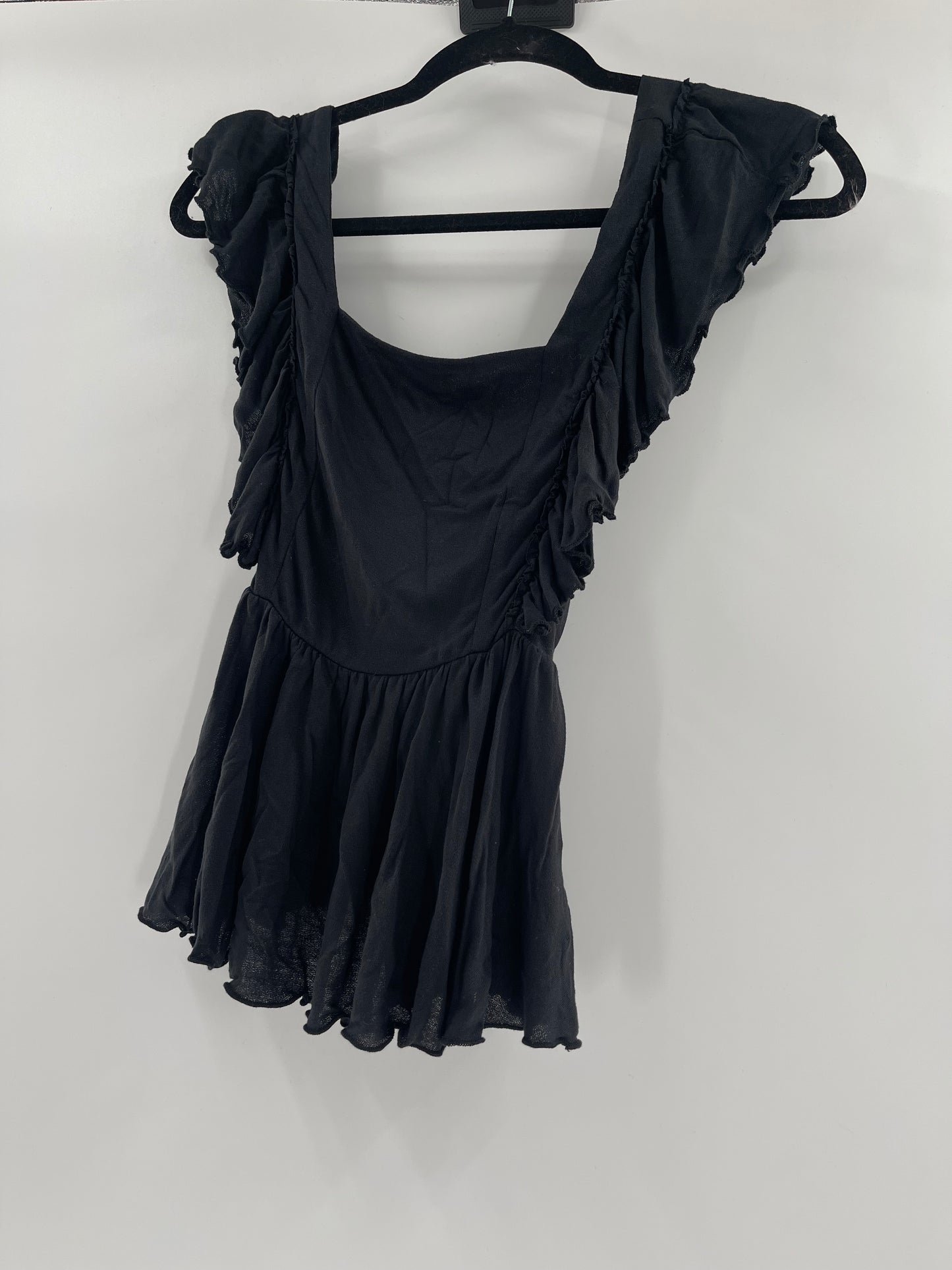 Urban Outfitters Black Ruffle Bodice + Strap Tank (XS)