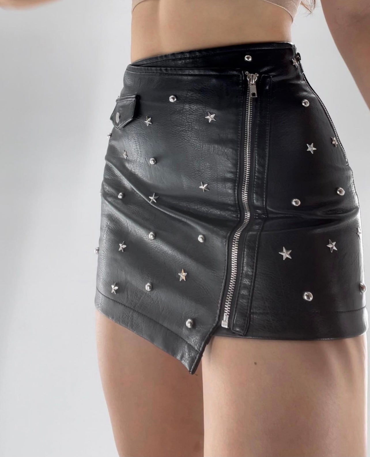 Leather Studded Mini Skirt (SzS)