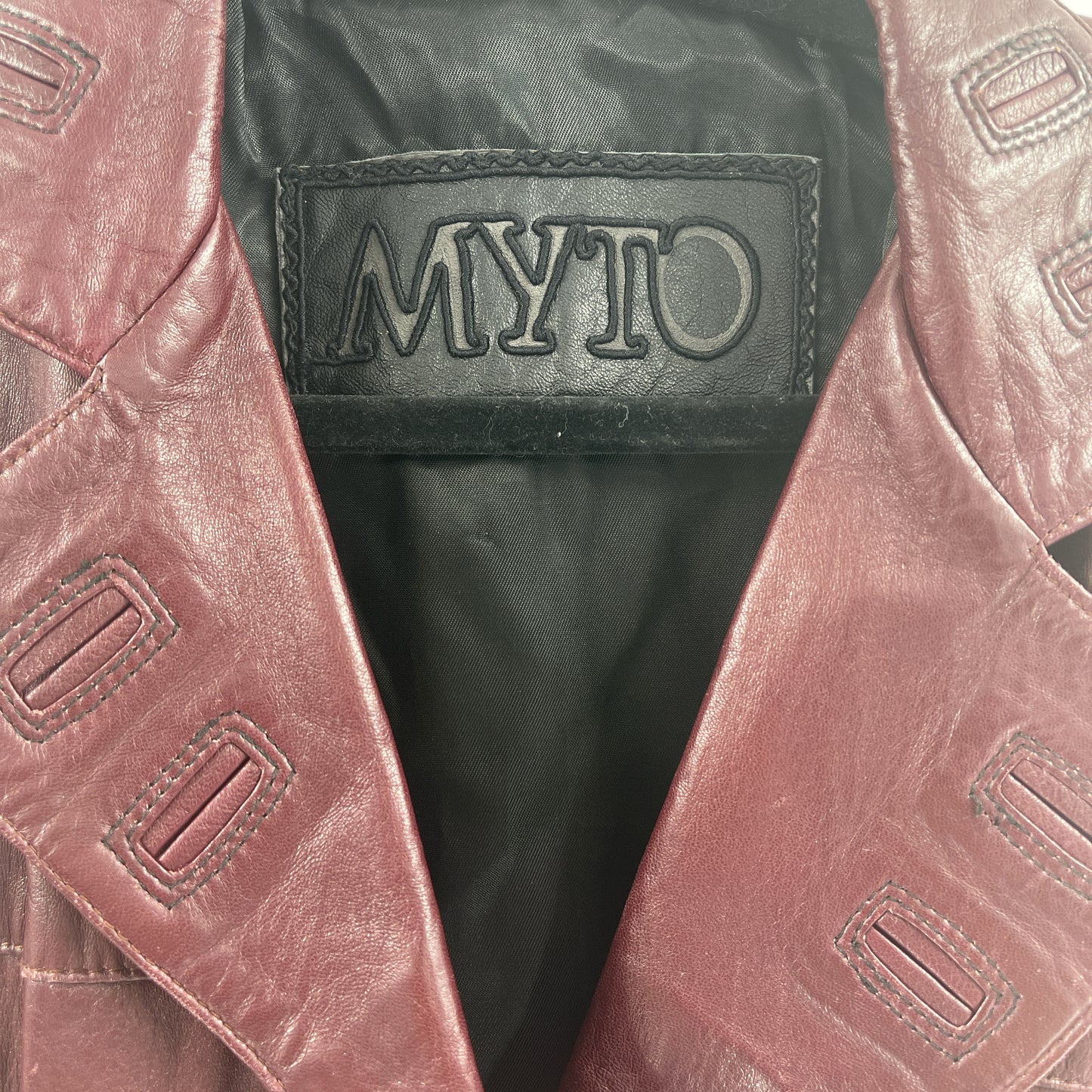 Vintage Burgundy Leather Motto Jacket (40”)