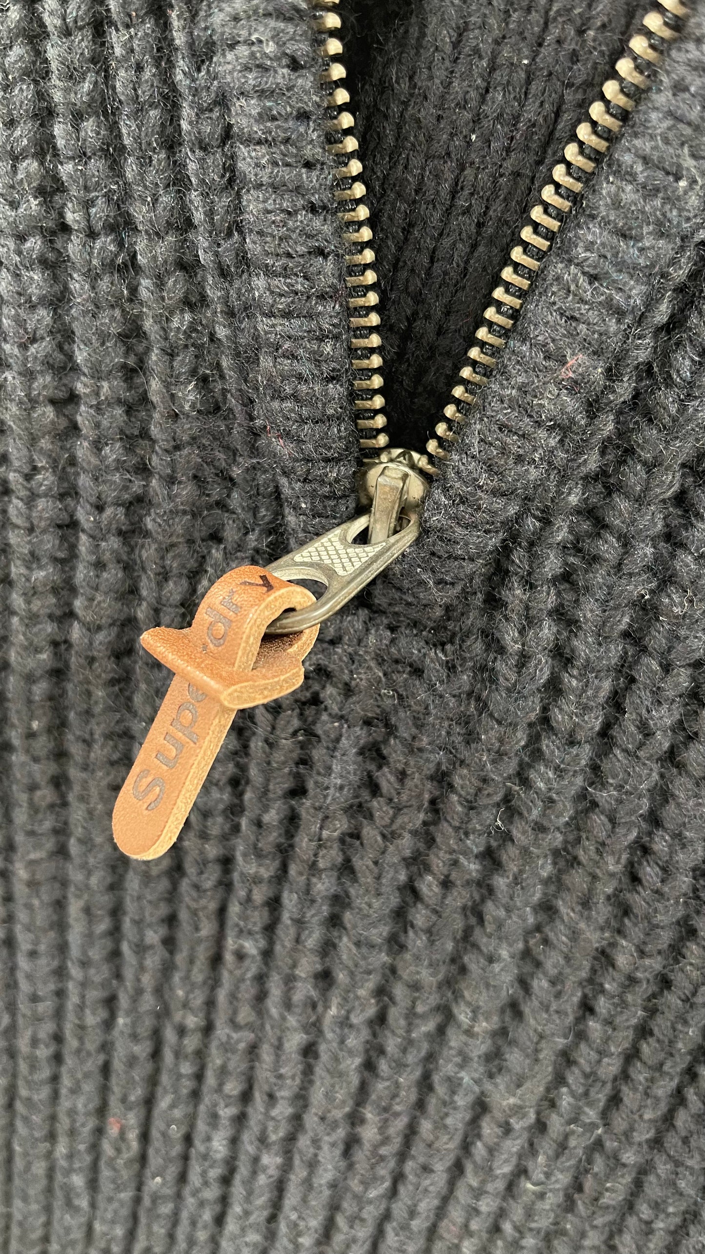Superdry Navy Thick Knit Ski Dog Quarter Zip Henley (XL)