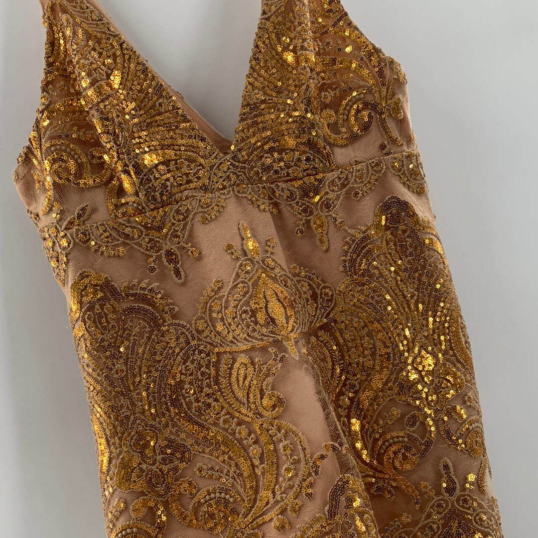 Free People Gold Sequin Lace Mini Dress (Sz4)