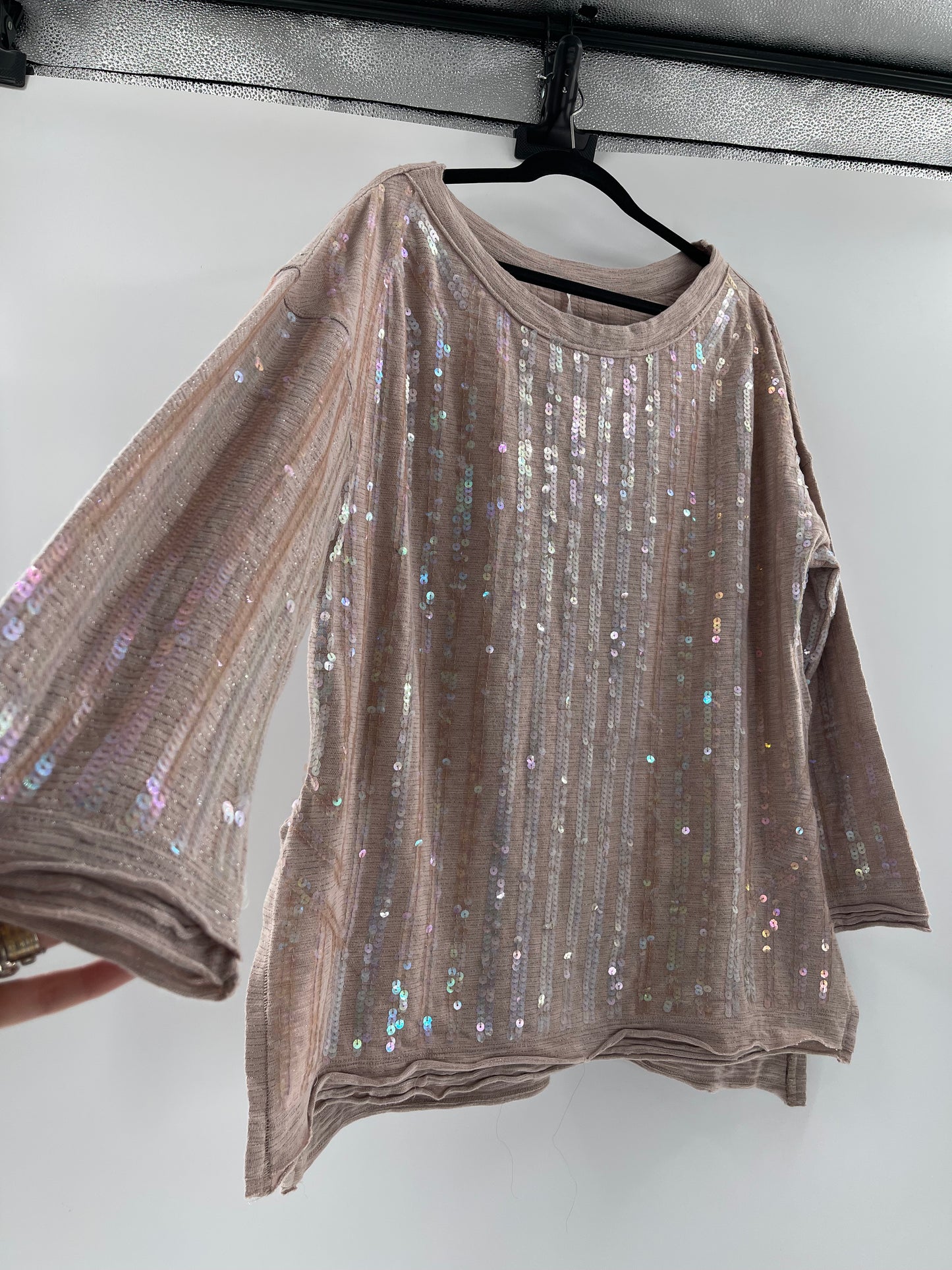 Free People Dusty Pink Sequin Sweater (Small)