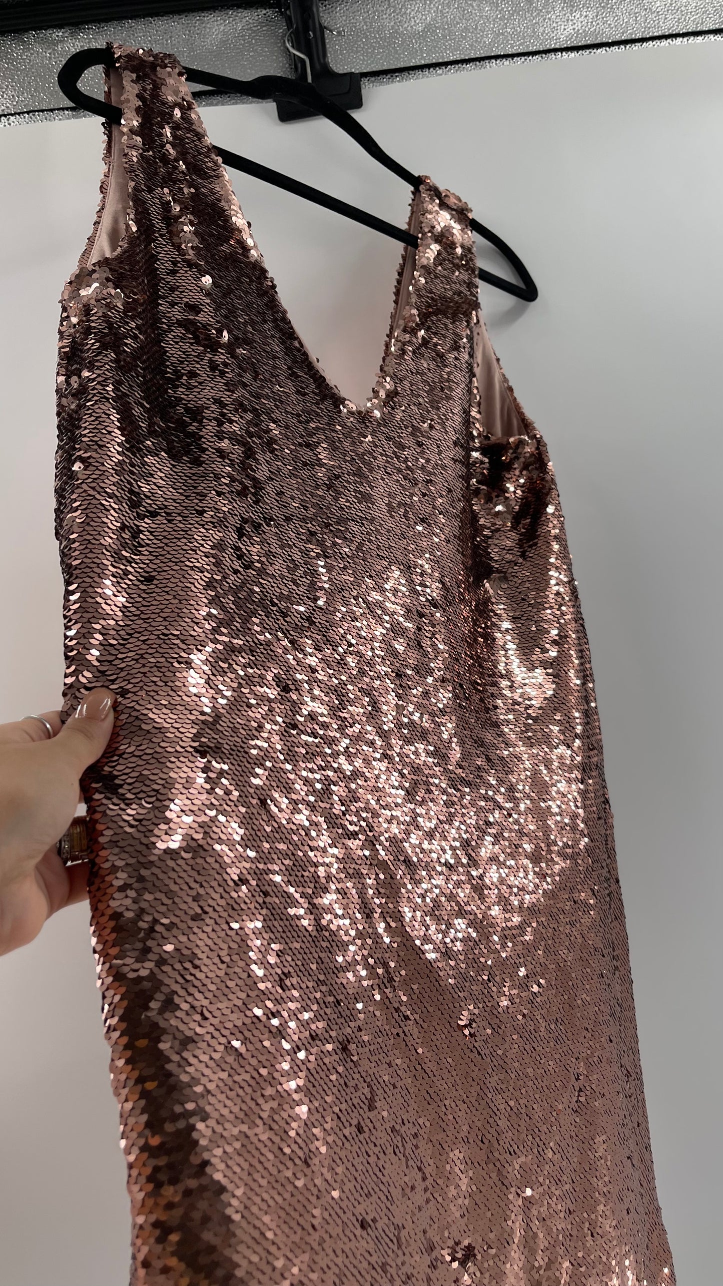 Free People X BB Dakota A Pretty Penny Rose Gold/Copper Sequin Dress (Medium)