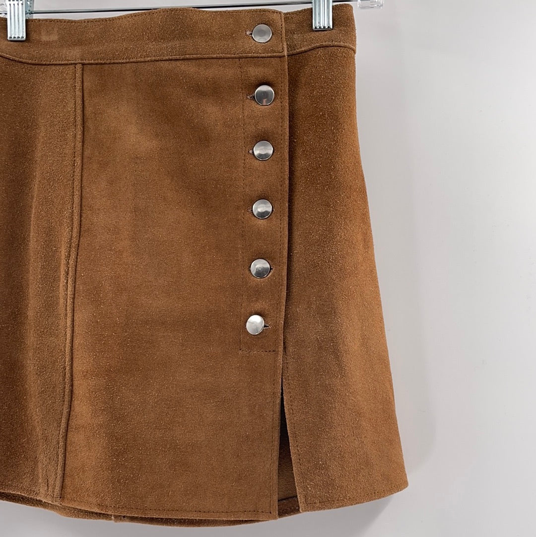 Free People 100% Suede Light Brown 6 front facing buttons | Heavy Mini Skirt (Size S)