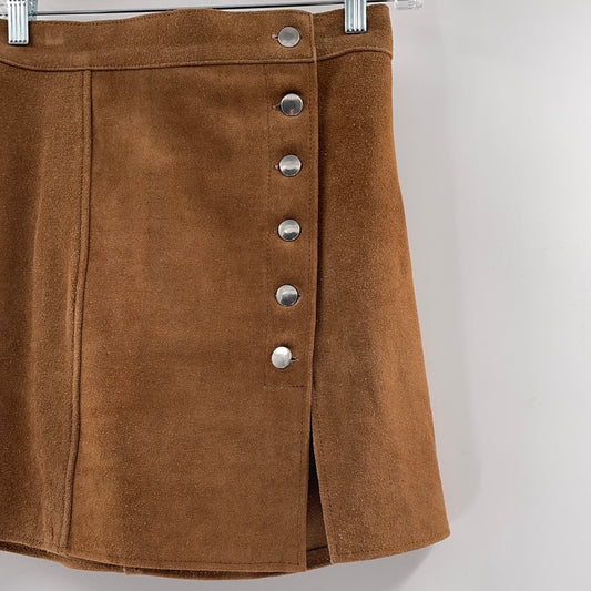 Free People 100% Suede Light Brown 6 front facing buttons | Heavy Mini Skirt (Size S)