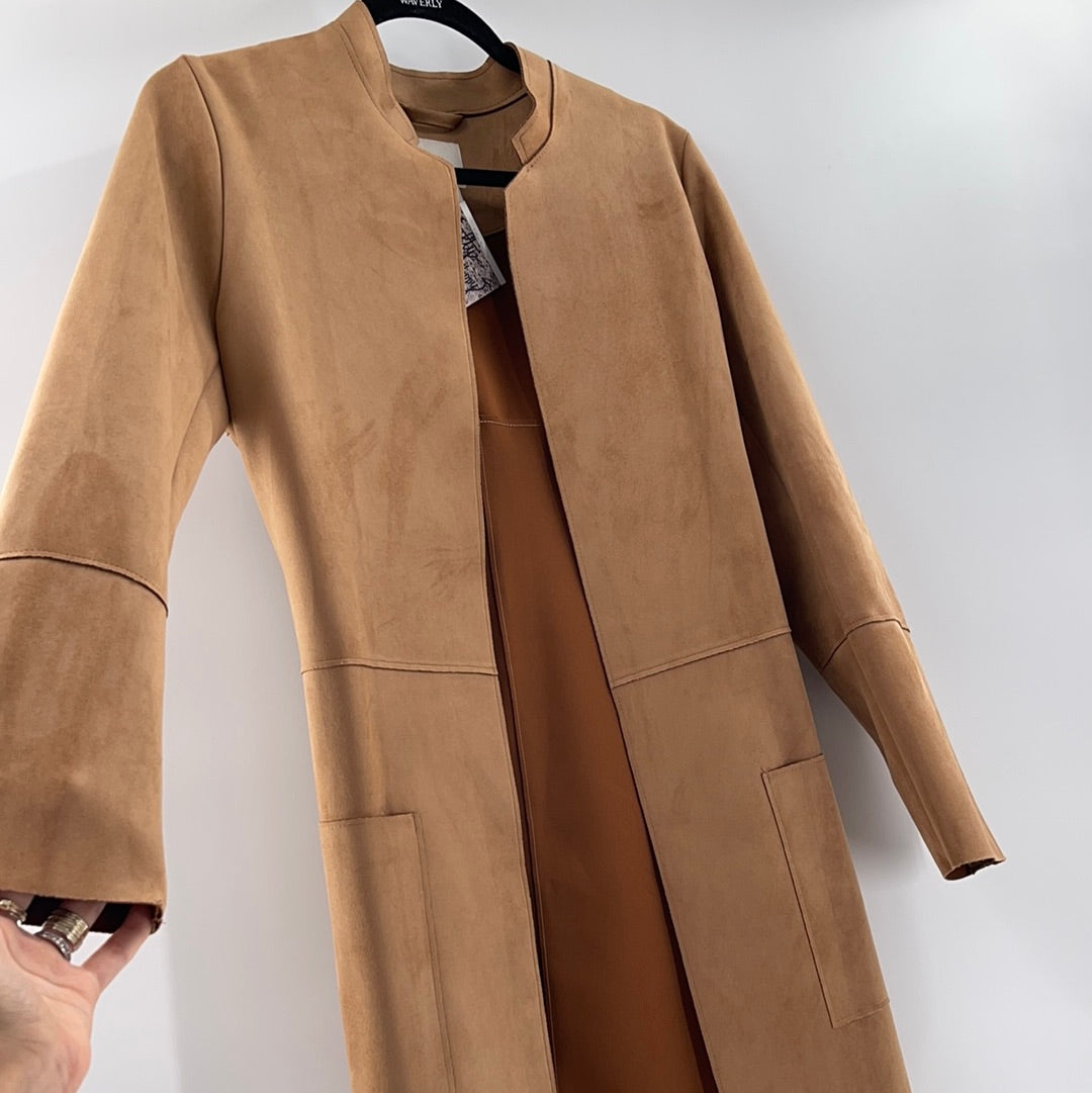 H&M Faux Suede Tan Coat 2 Front Pockets (Size 6)