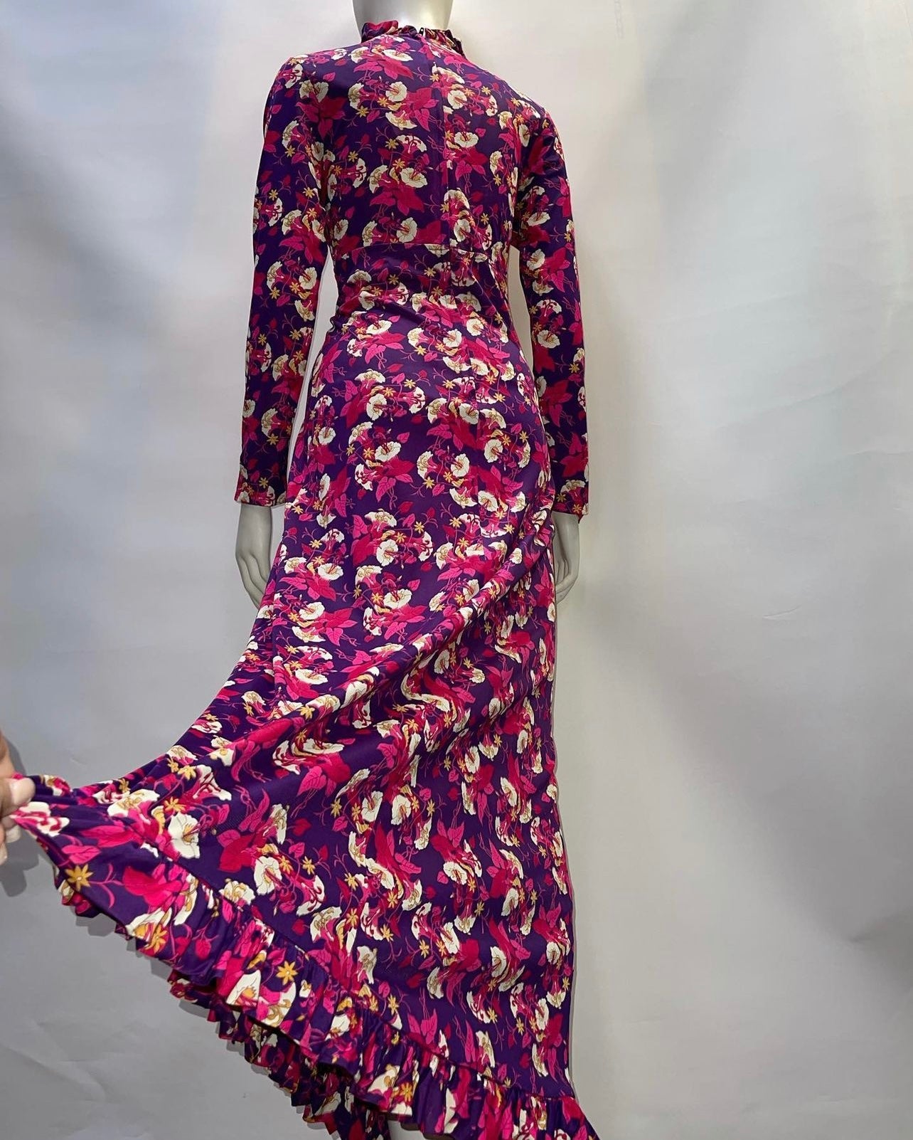 Vintage 1970s Floral Long Sleeve Maxi Dress (XS)