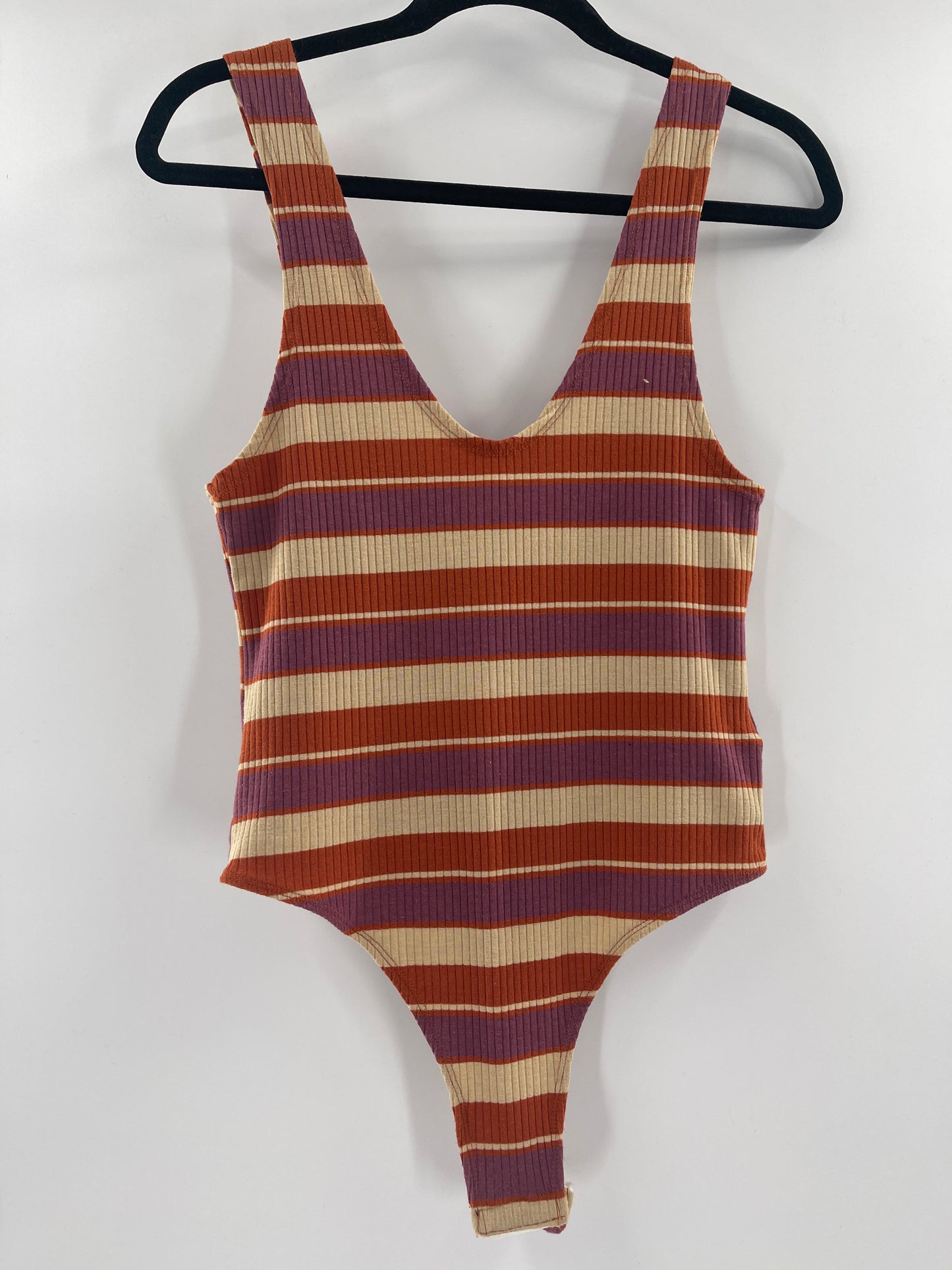 Free People Striped, Ribbed Bodysuit (M)