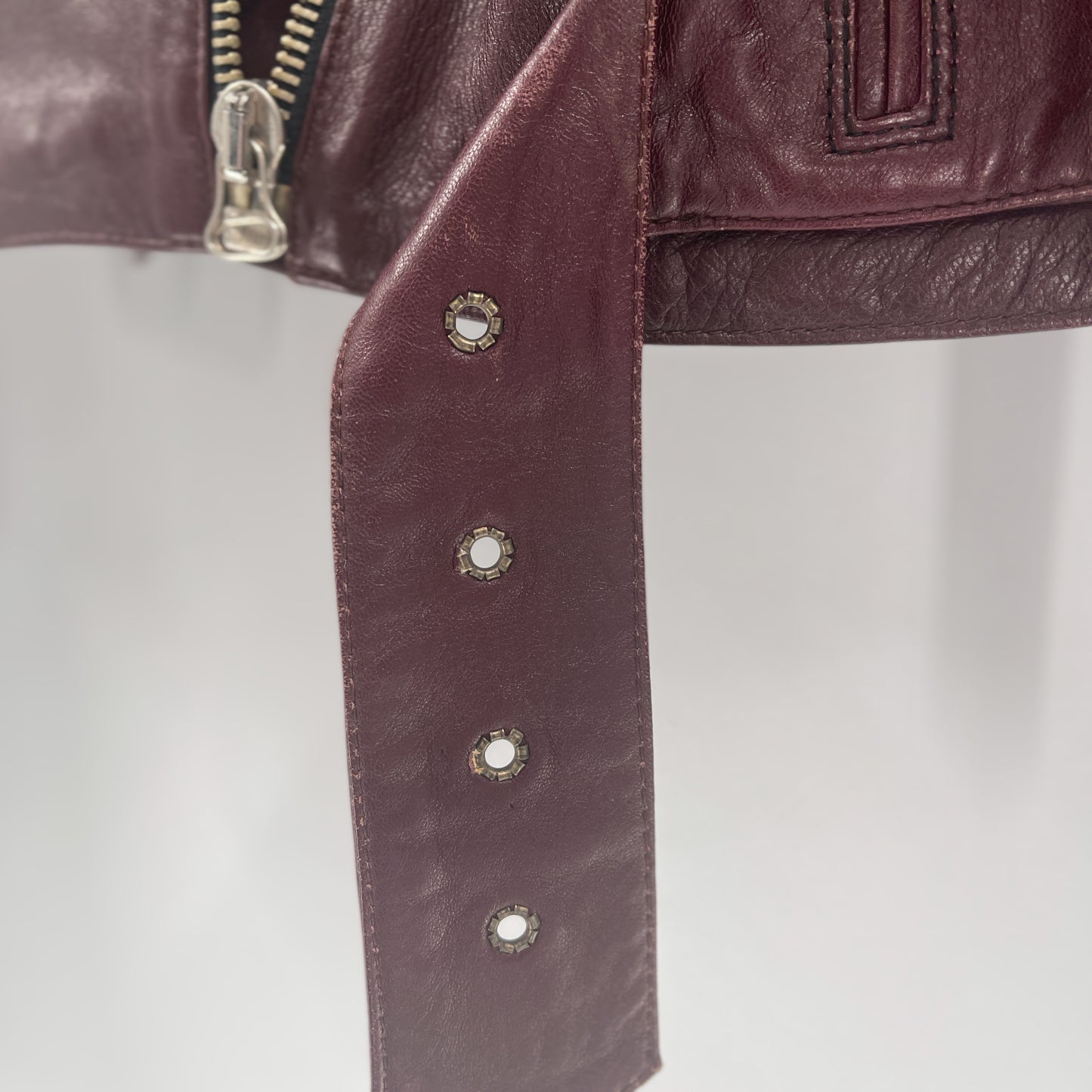 Vintage Burgundy Leather Motto Jacket (40”)