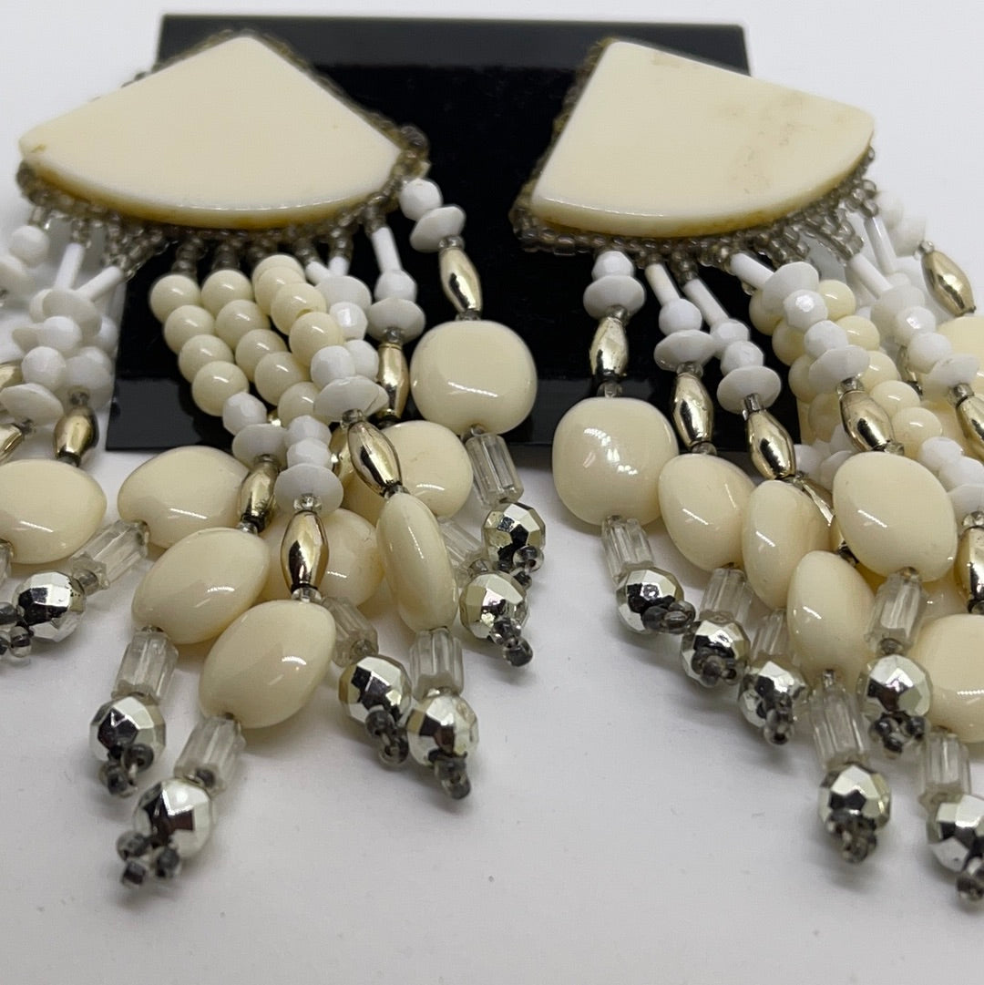 Pearl Colored Beaded Dangly Earrings