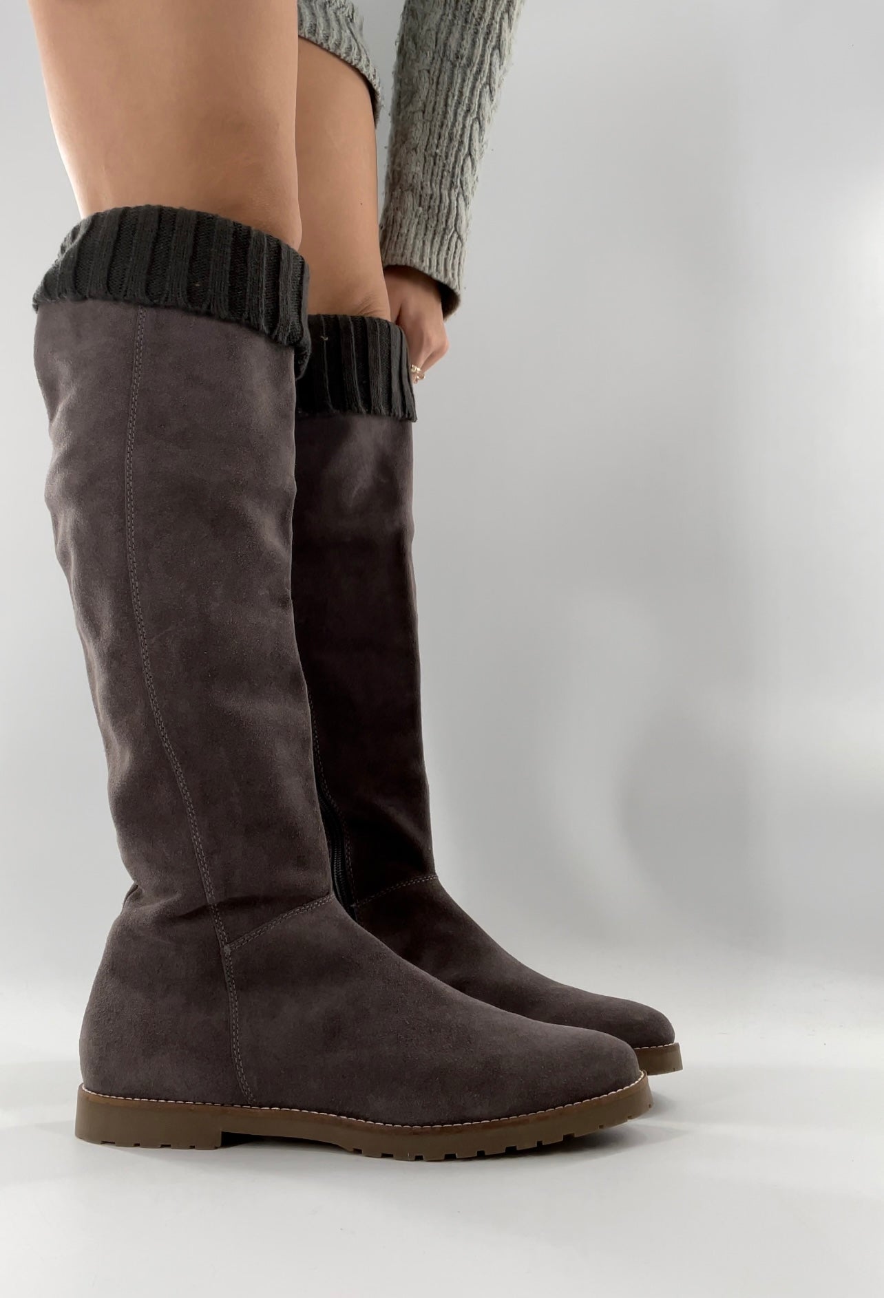 CORSO COMO Suede Knee High Boots Grey with Built in Leg Warmer (10)
