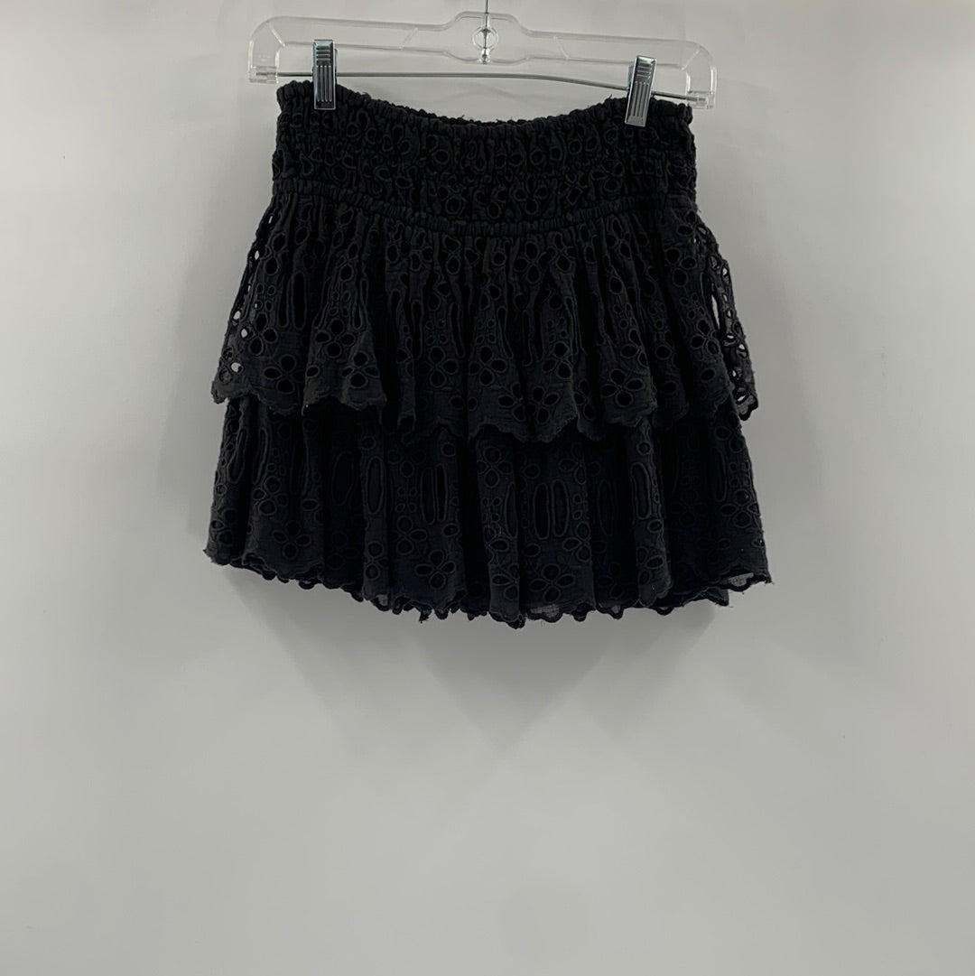 Free People Black Eyelet Tiered Mini Skirt (Sz XS)