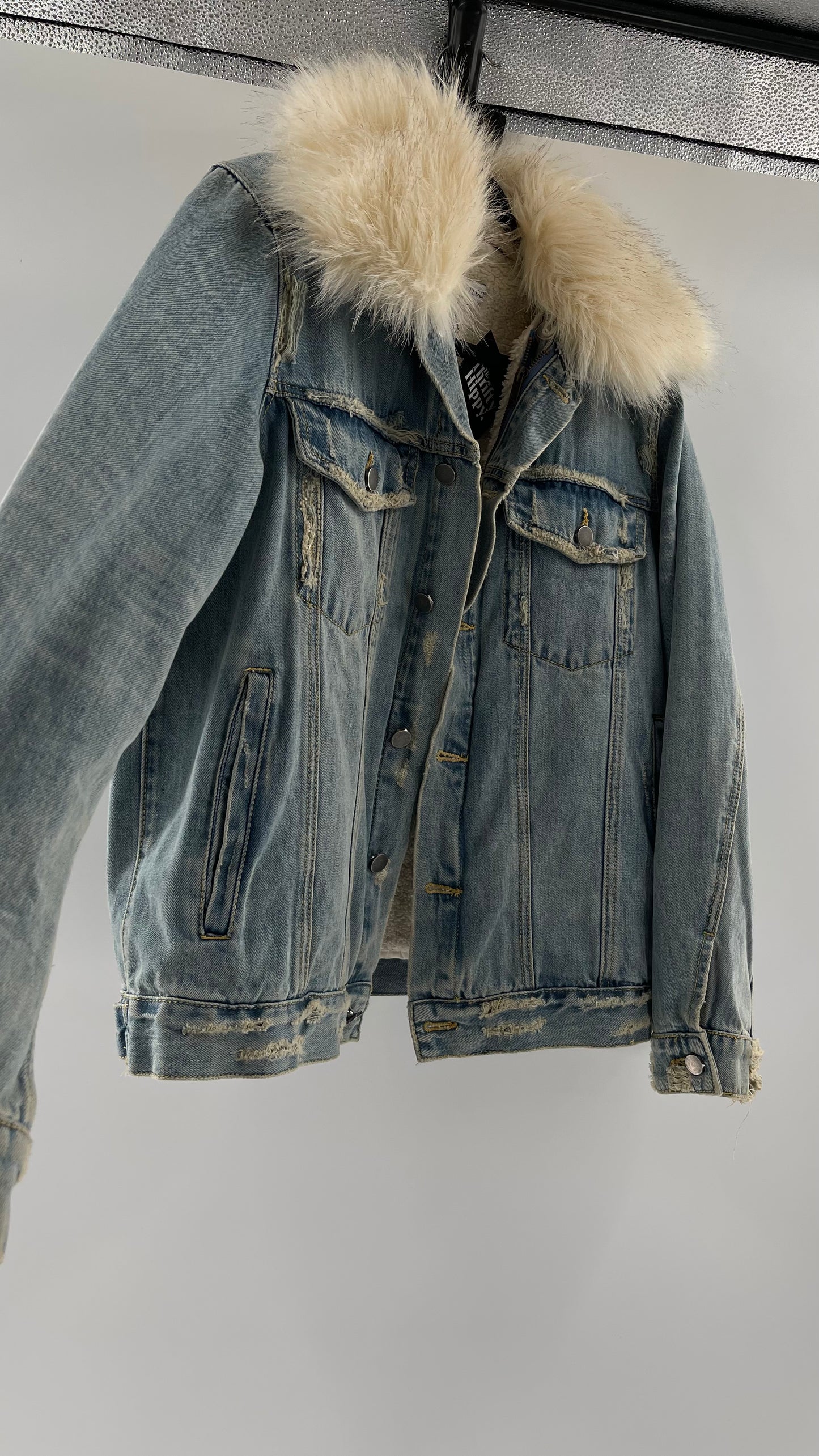 Heartloom Heavy Duty Denim Jacket with Faux Fur Collar and Removable Shearling Lining (Large)