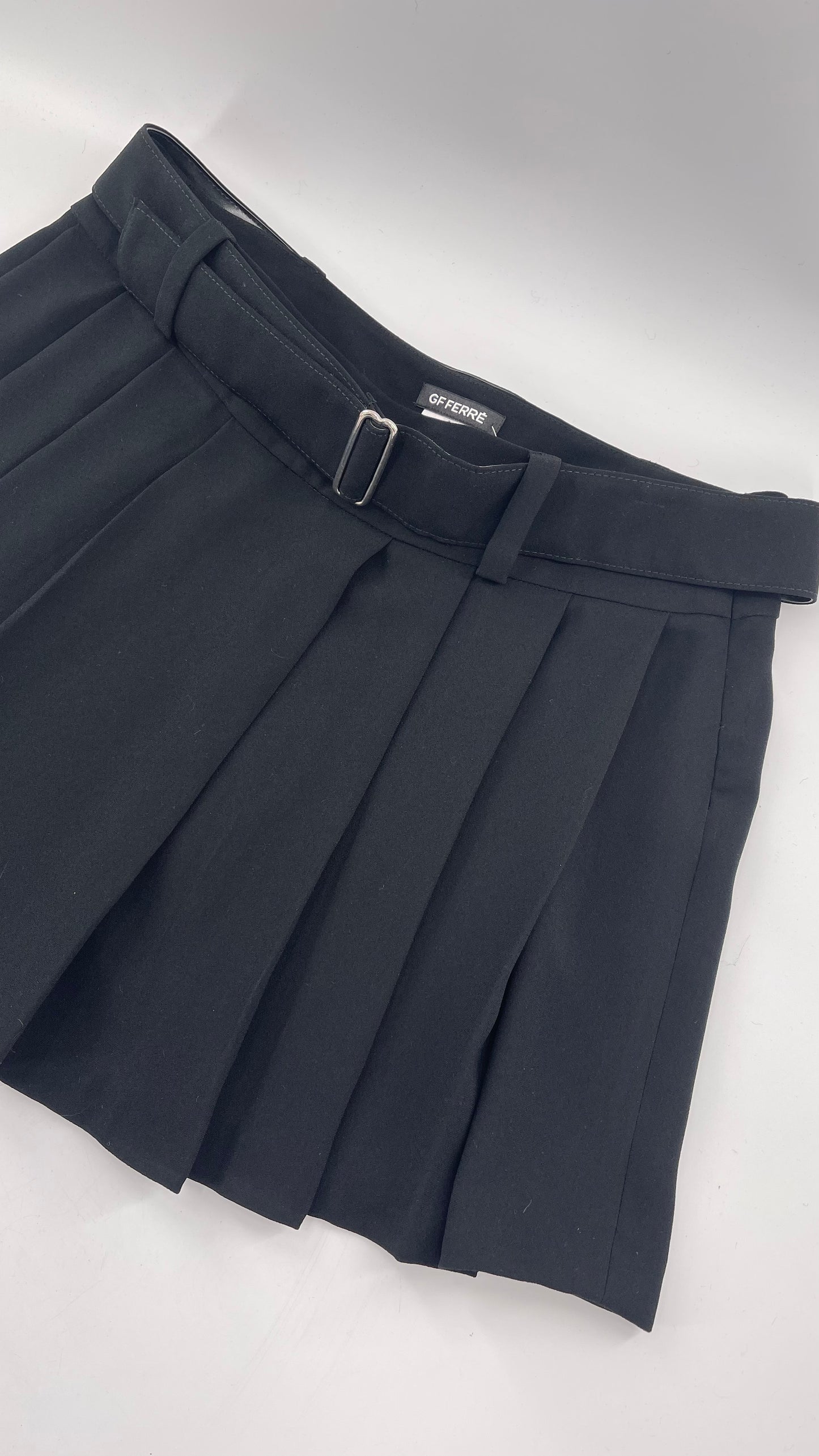 GF FERRE Gianfranco Ferre Black Pleated + Belted Mini Skirt (30/44)