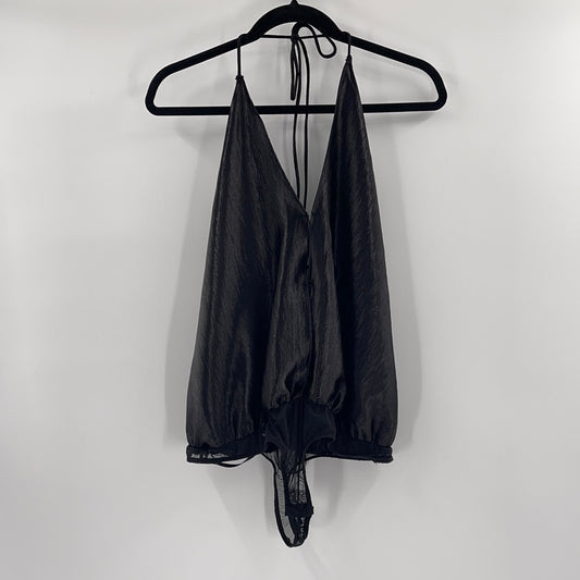 Intimately Free People Black Satin Bodysuit (L)