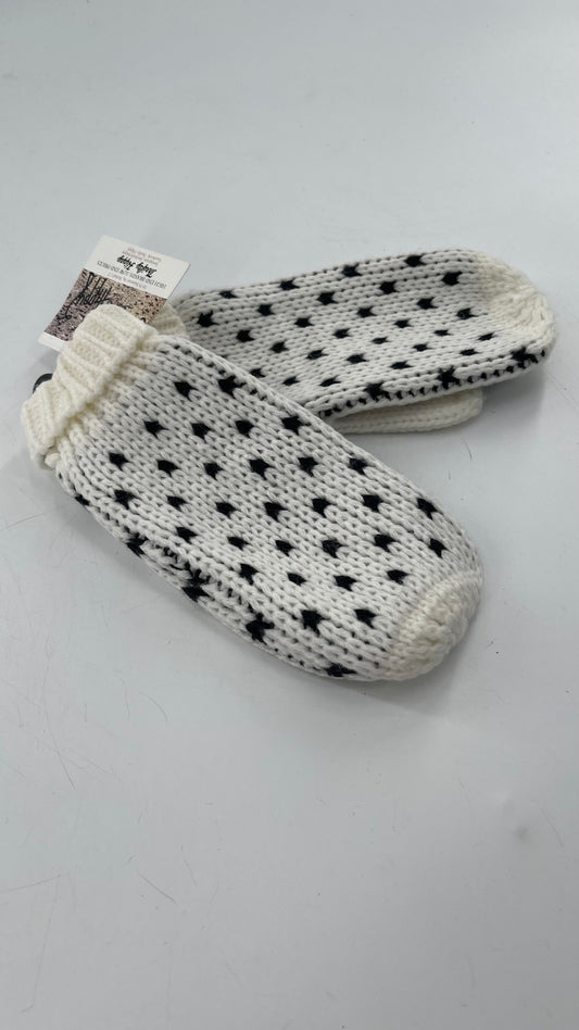 Free People White Knit Mittens with Black Pattern