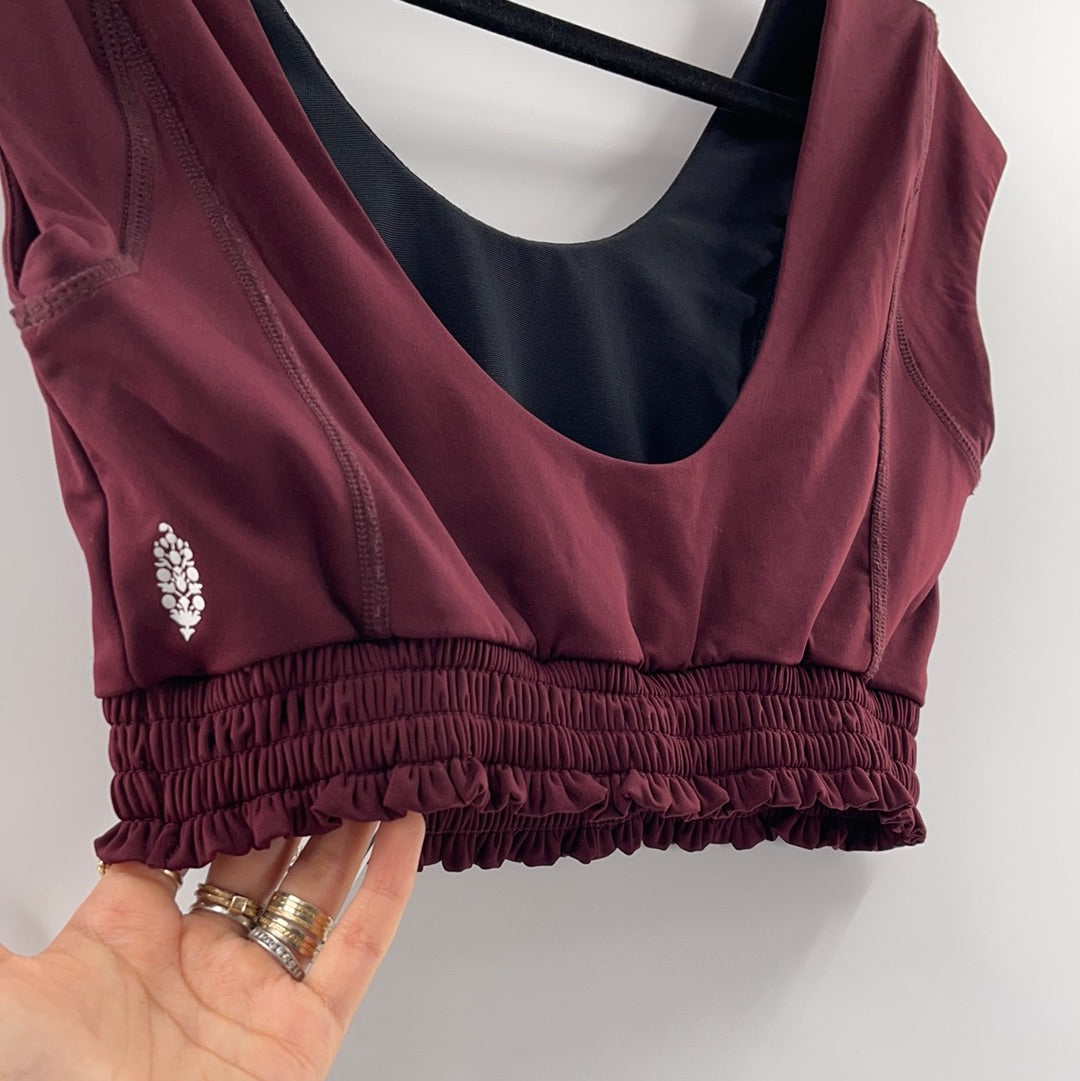 Free People Movement Cropped Short Sleeve Burgandy Top (Size M)